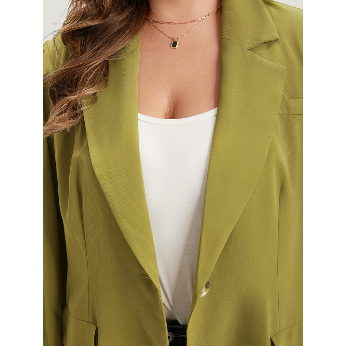 Plus Size Plain Pocket Button Up Suit Collar Blazer Olive Women Dailywear Plain Plain Sleeve Long Sleeve Lapel Collar 28/5X Pocket Casual Blazers BloomChic Product Image