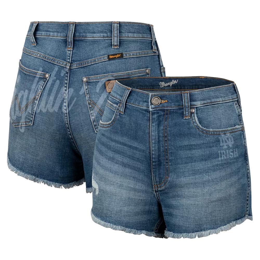 Women's Colosseum x Wrangler Blue Notre Dame Fighting Irish Retro High Rise Cut-Off Shorts,  Product Image