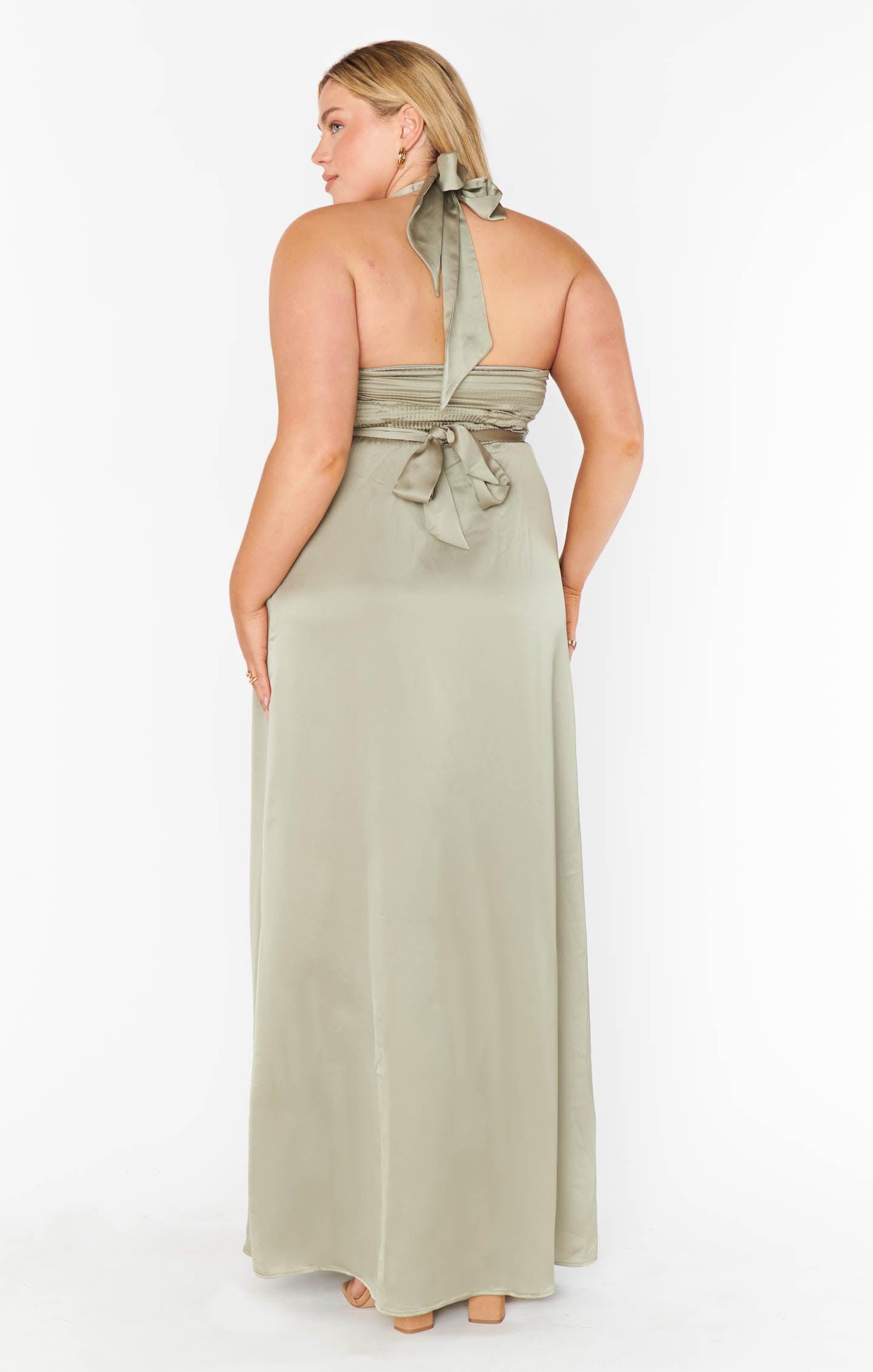Hazel Halter Maxi Dress ~ Moss Green Luxe Satin Product Image