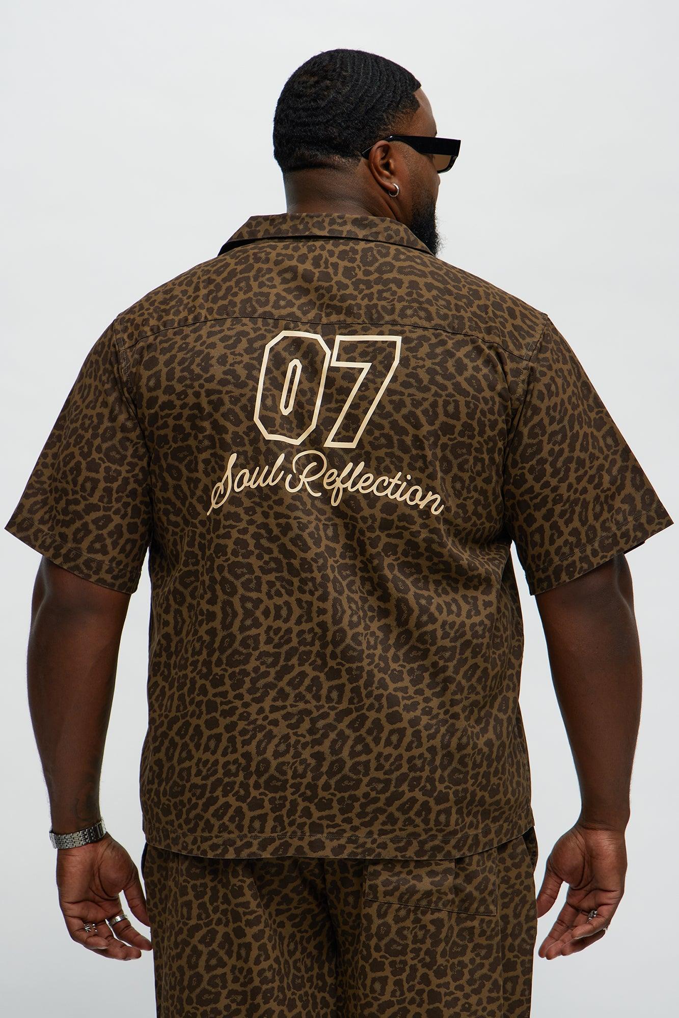 Soul 07 Cheetah Short Sleeve Button Up Shirt - Brown Male Product Image