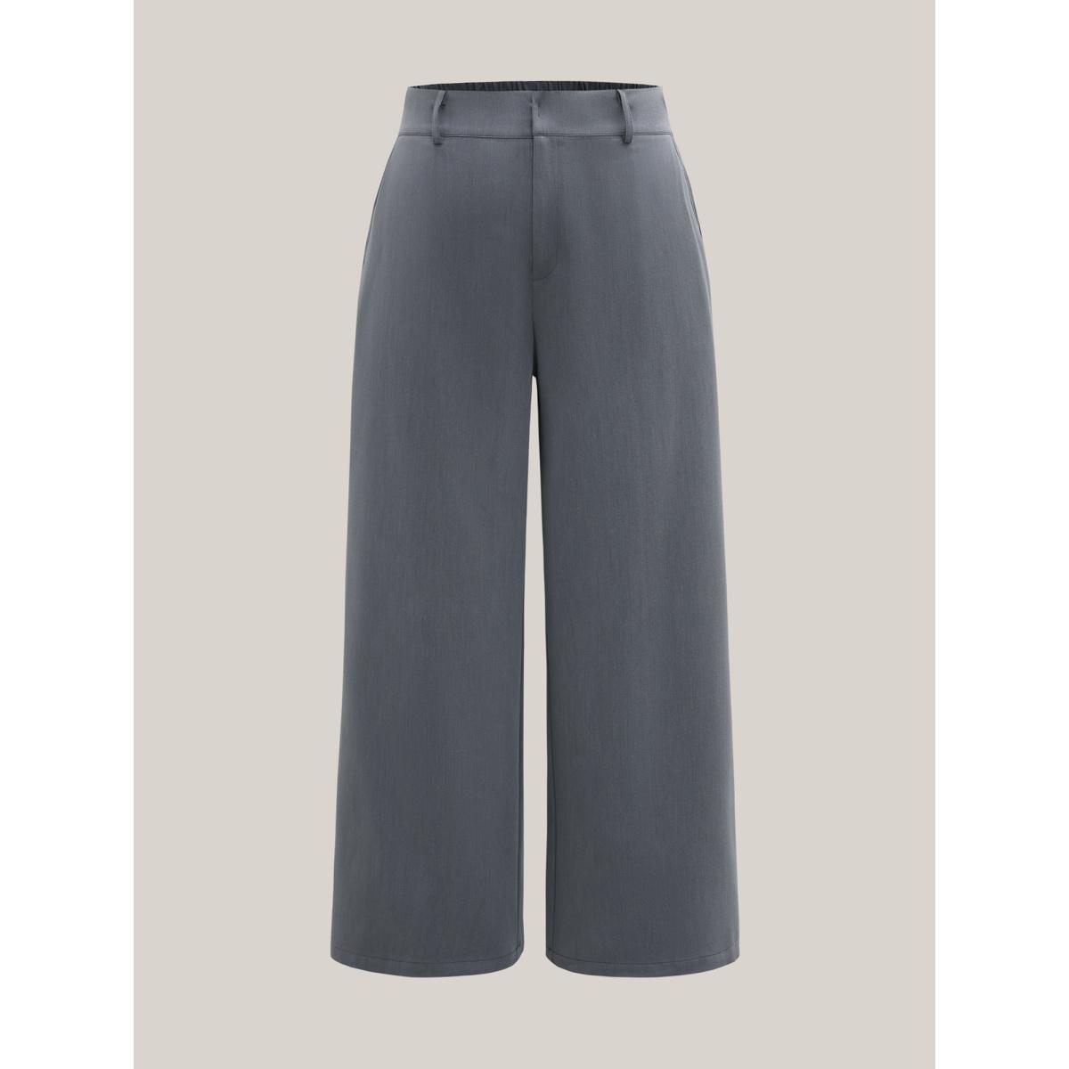 Plus Size Heathered Stretchy Waist Wide-Leg Pants Women DimGray At the Office Wide Leg Mid Rise Work Pants BloomChic 12/L Product Image