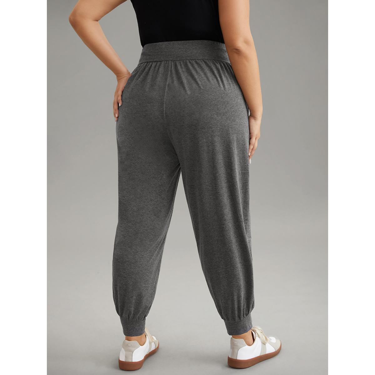 Plus Size Solid Drawstring Elastic Waist Cuffed Pants Women DimGray Casual High Rise Dailywear Pants BloomChic 14-16/1X Product Image