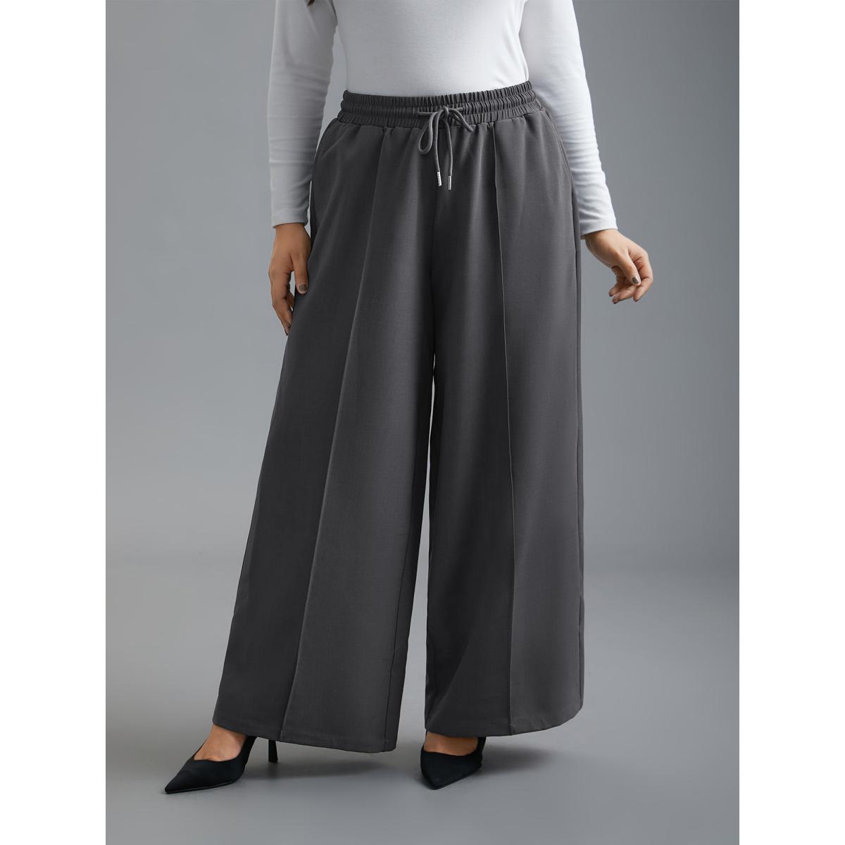 Plus Size Elastic Waist Plicated Detail Slant Pocket Pants Women DimGray Casual Loose Mid Rise Everyday Pants BloomChic 10/M Product Image