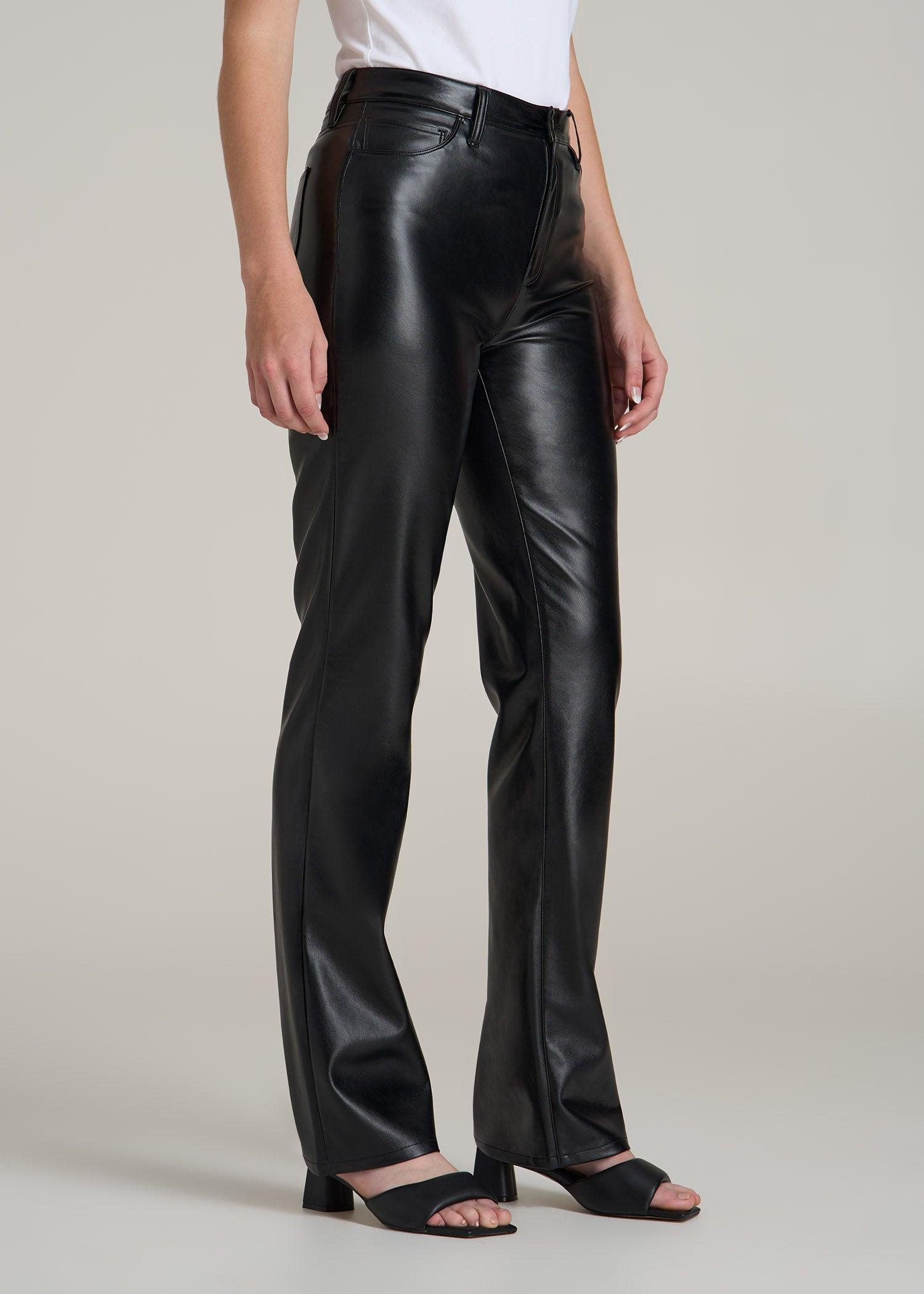 True Touch Leather Straight Leg Pants for Tall Women in Black Female Product Image
