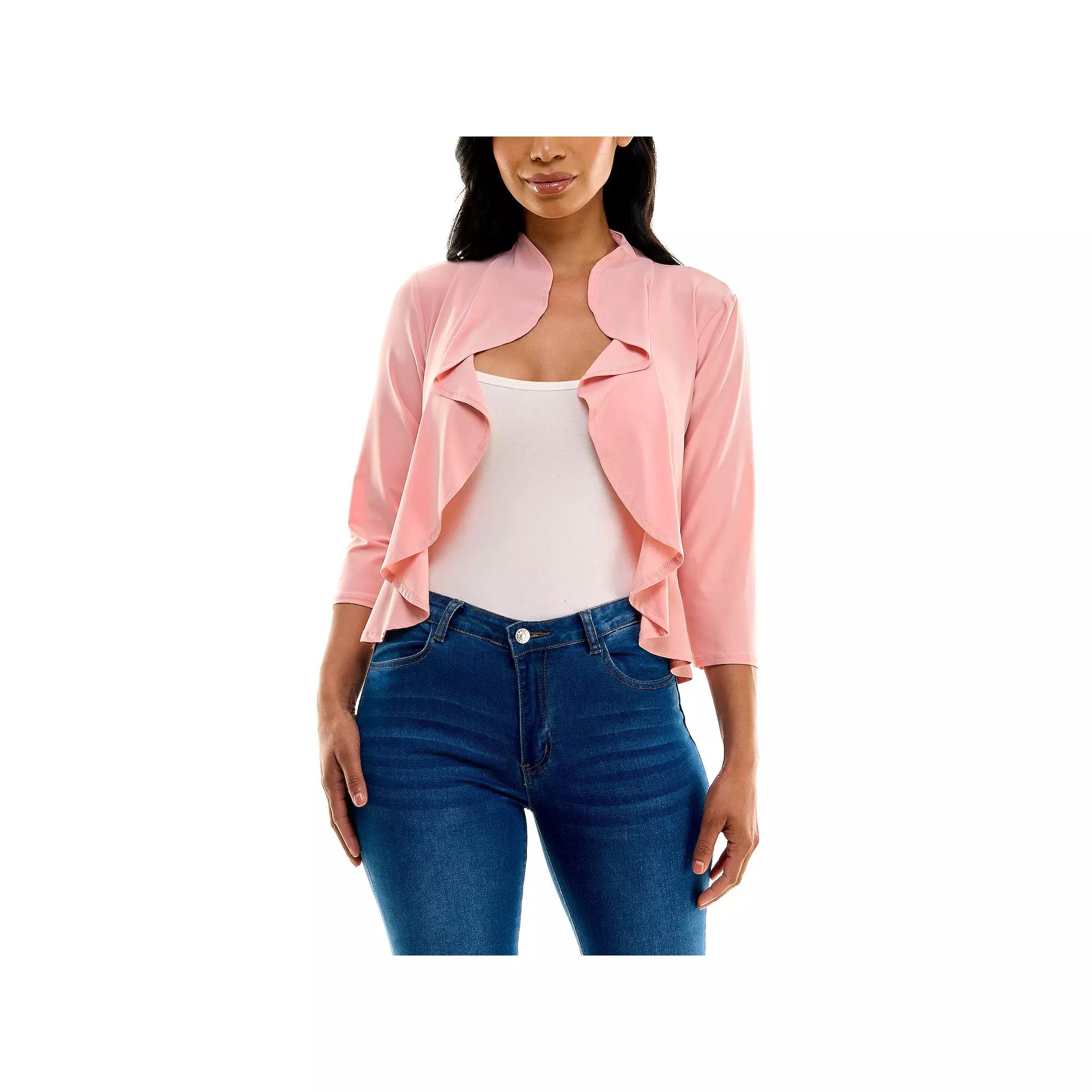 Women's Nina Leonard Ruffle Front Cropped Cardigan,  Product Image