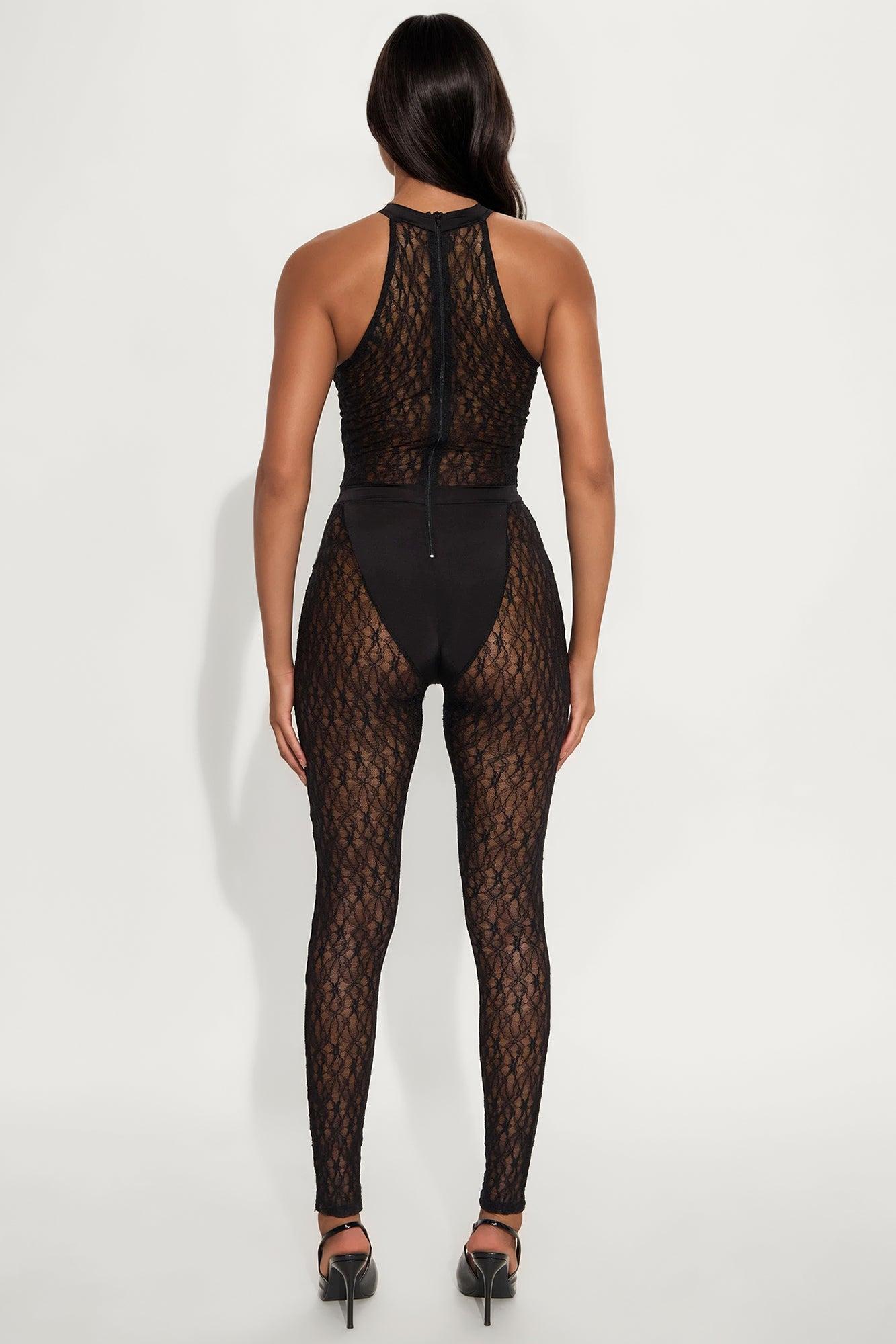 Feeling Secure Sheer Lace Jumpsuit - Black Female Product Image