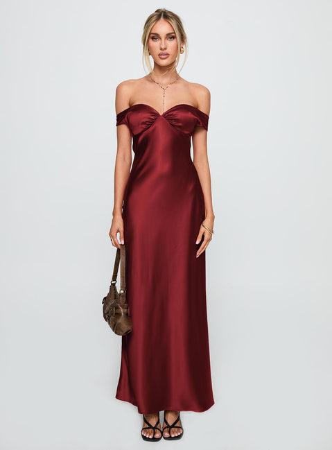Heartthrobs Off The Shoulder Maxi Dress Red Product Image