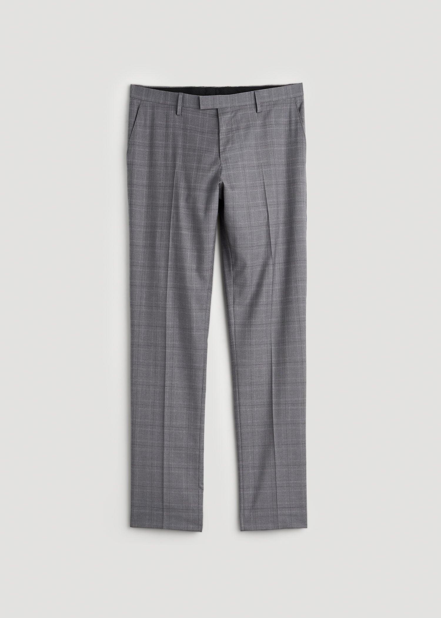 Suit Trousers for Tall Men in Light Grey Plaid Male Product Image