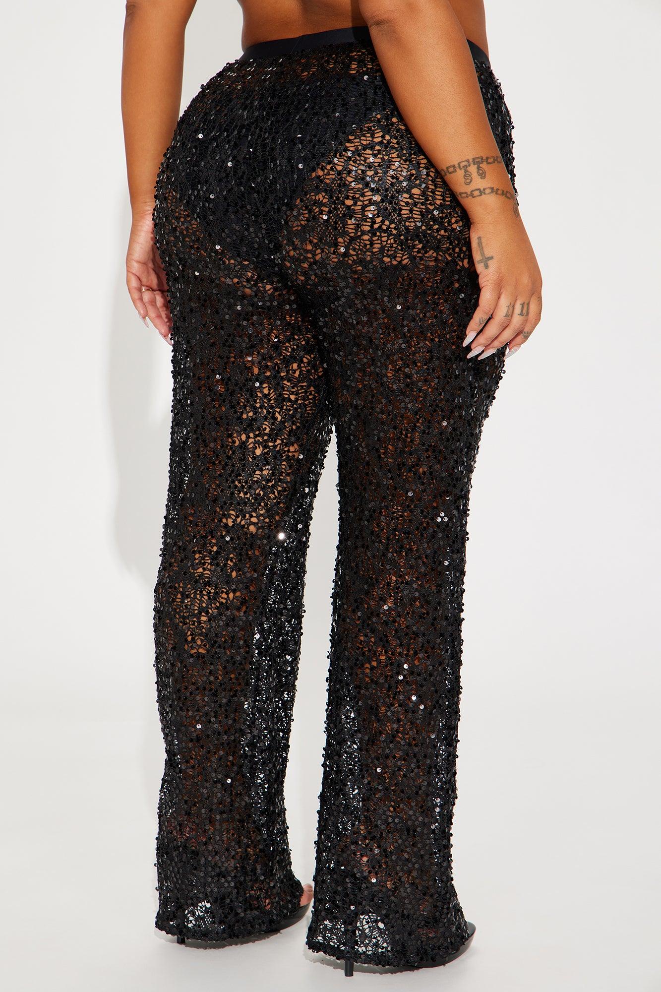 Serafina Sequin Crochet Cover Up Pants - Black Product Image
