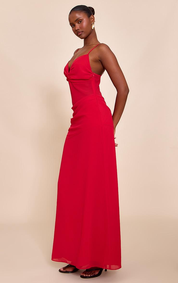 Tomato Red Chiffon Twist Cut Out Maxi Dress Product Image