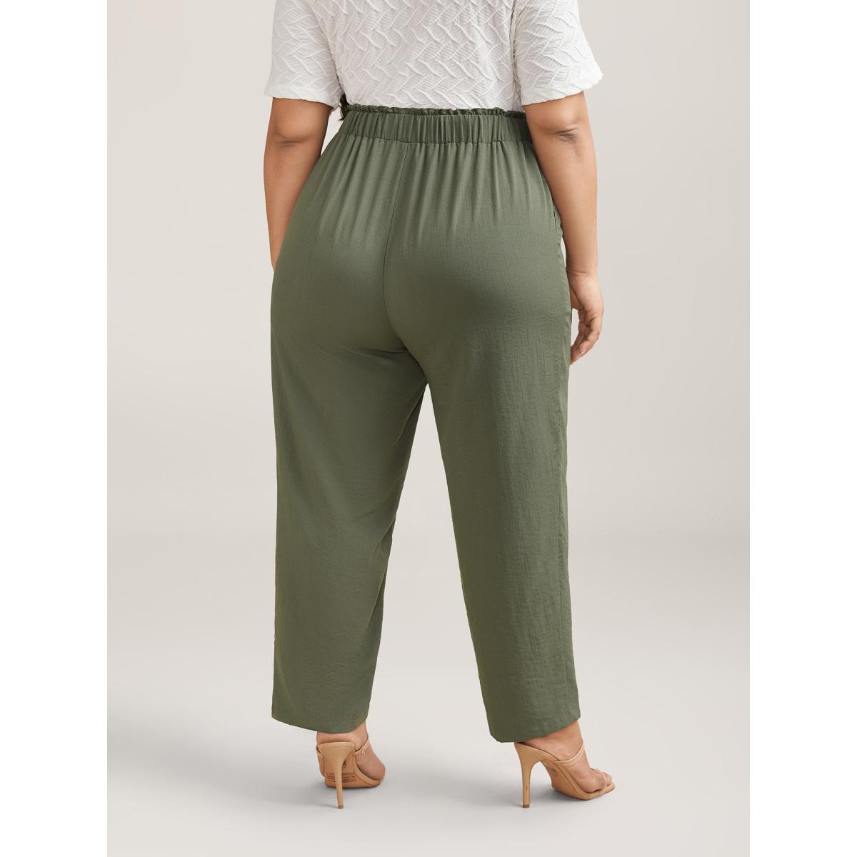 Plus Size Waist Drawstring Seamed Straight Pants Women Sage Casual Straight Leg Mid Rise Everyday Pants BloomChic 18-20/2X Product Image