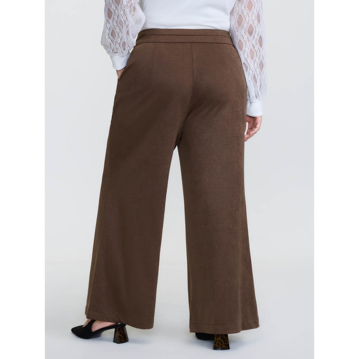 Plus Size Pleated Double Button Flared Hem Pants Women DarkBrown Timeless Bodycon Mid Rise Elegant Pants BloomChic 28/5X Product Image