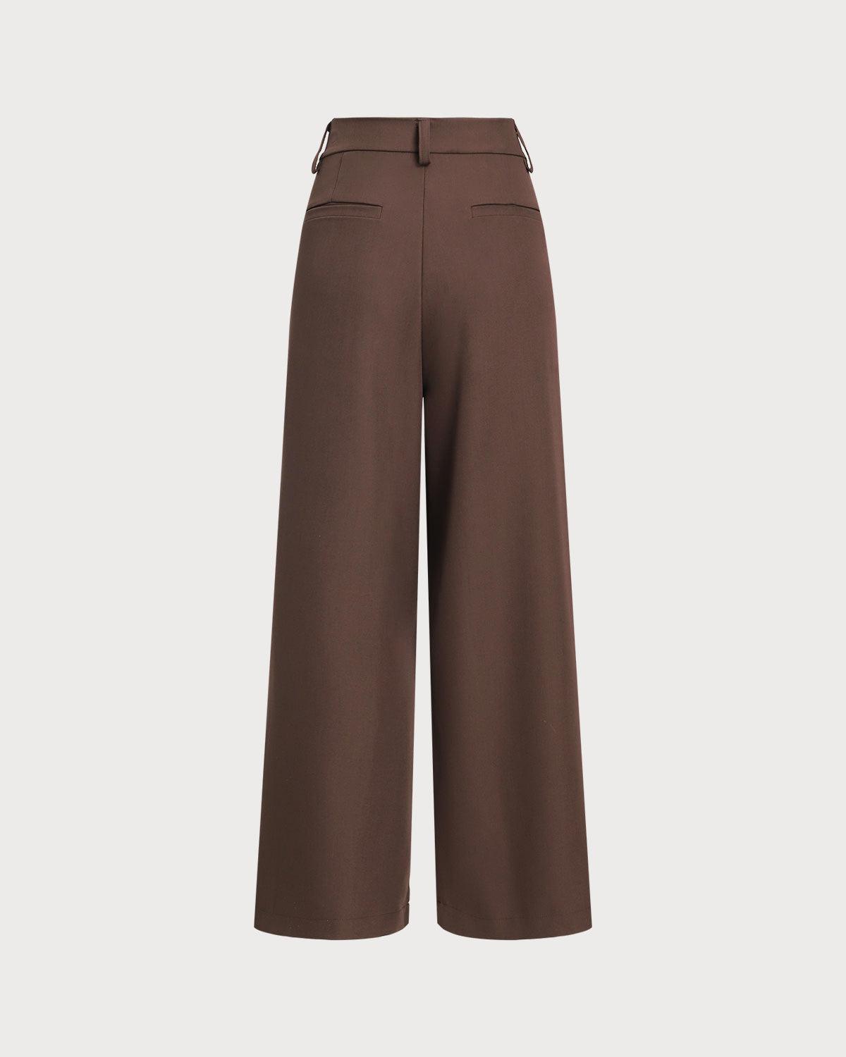 Coffee Ruched Straight Pants Product Image