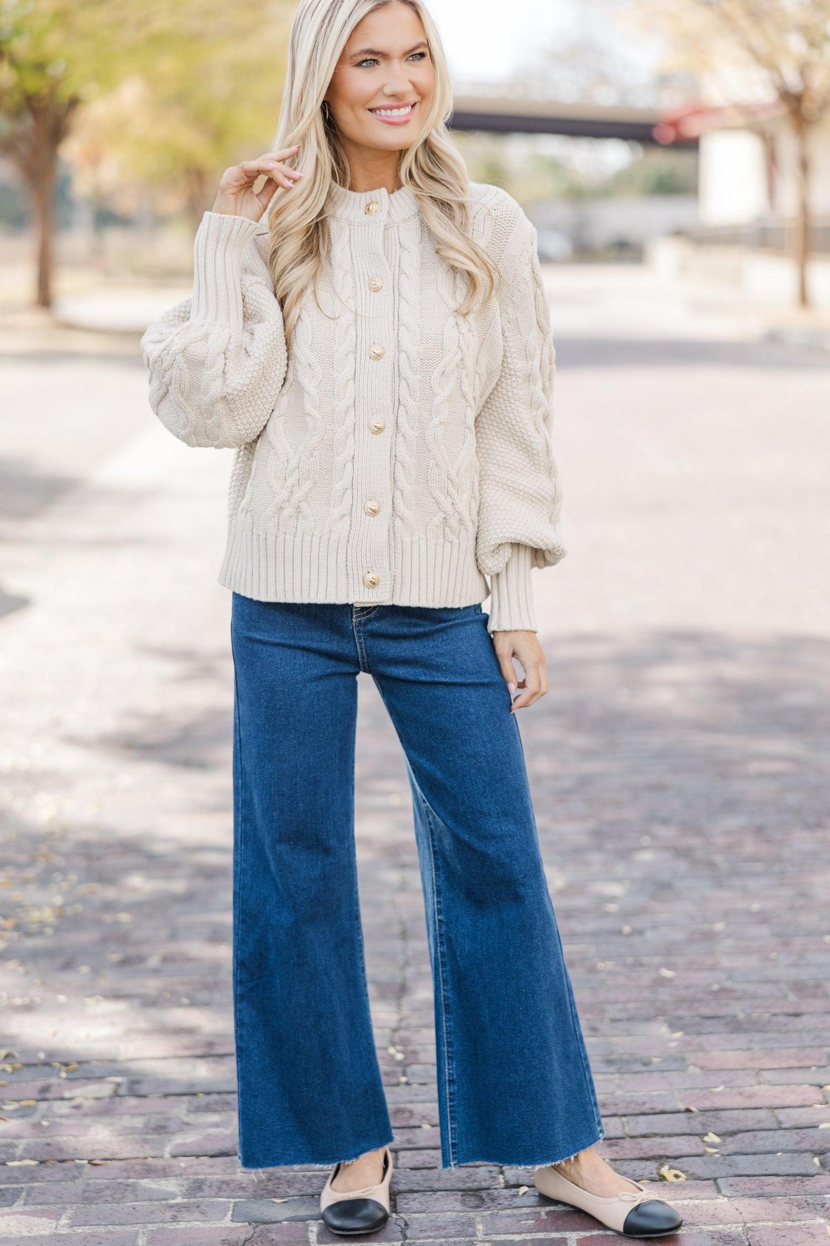 All The Good Oatmeal Cable Knit Cardigan Female Product Image