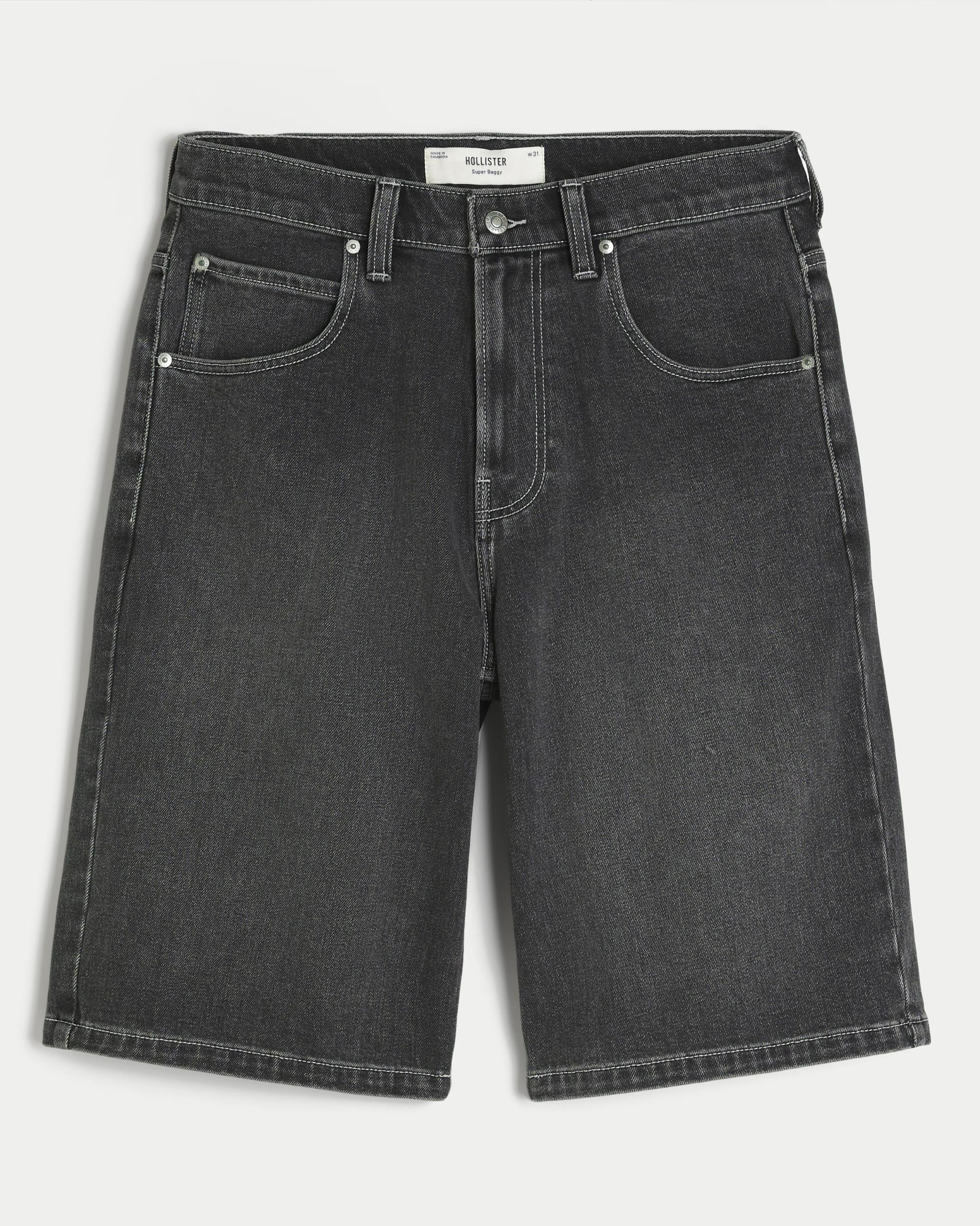 Below-the-Knee Washed Black Super Baggy Denim Shorts Product Image