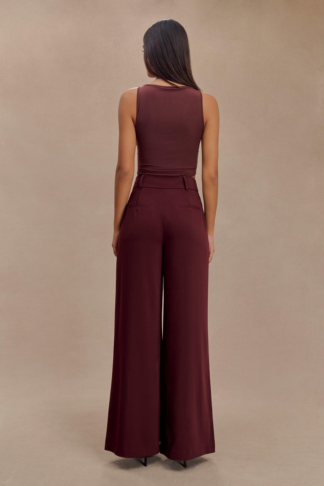 Jacqueline Pleated Wide Leg Pants - Mahogany Product Image