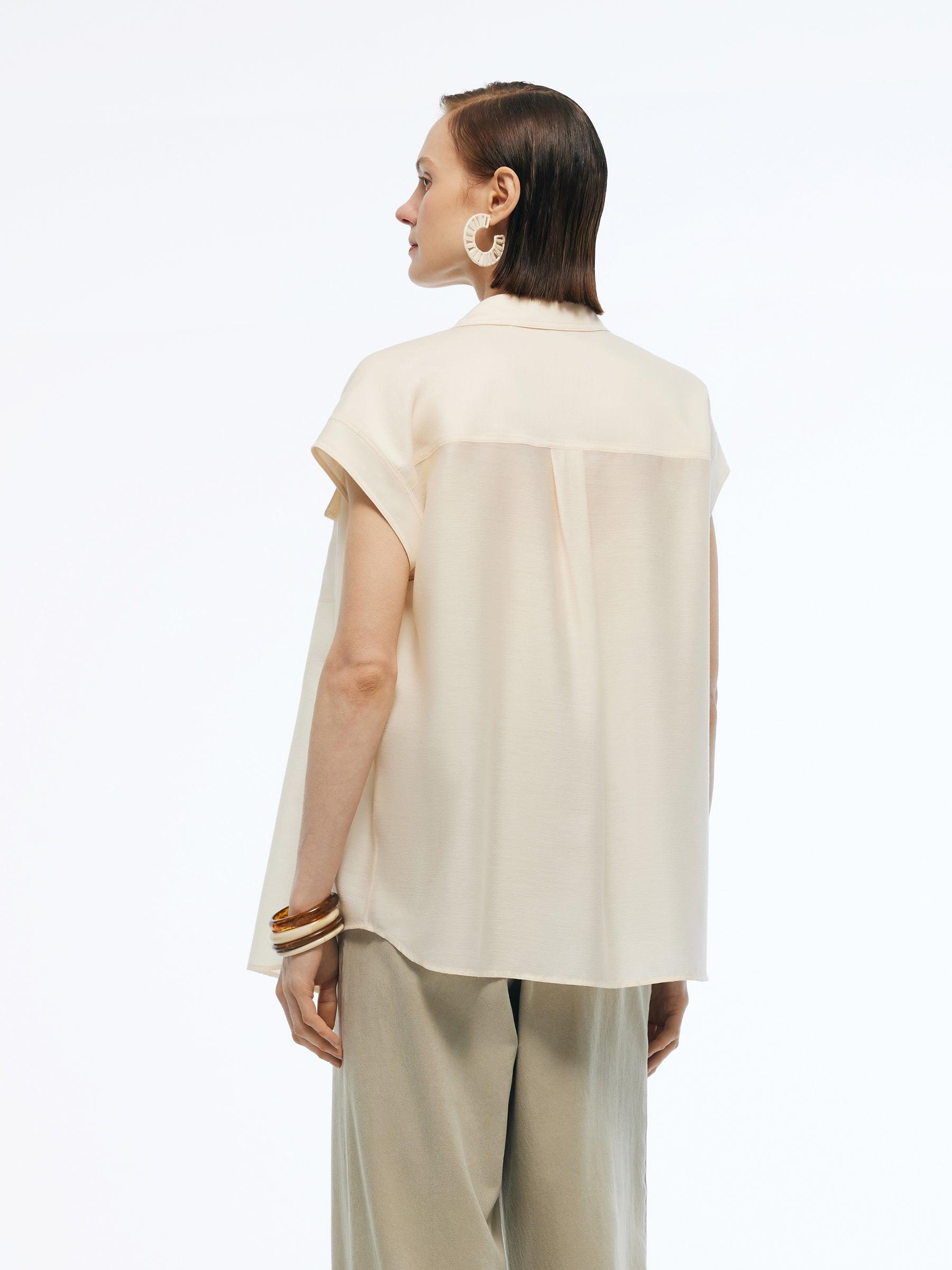 Acetate Blend Women Cap Sleeve Sheer Shirt Product Image