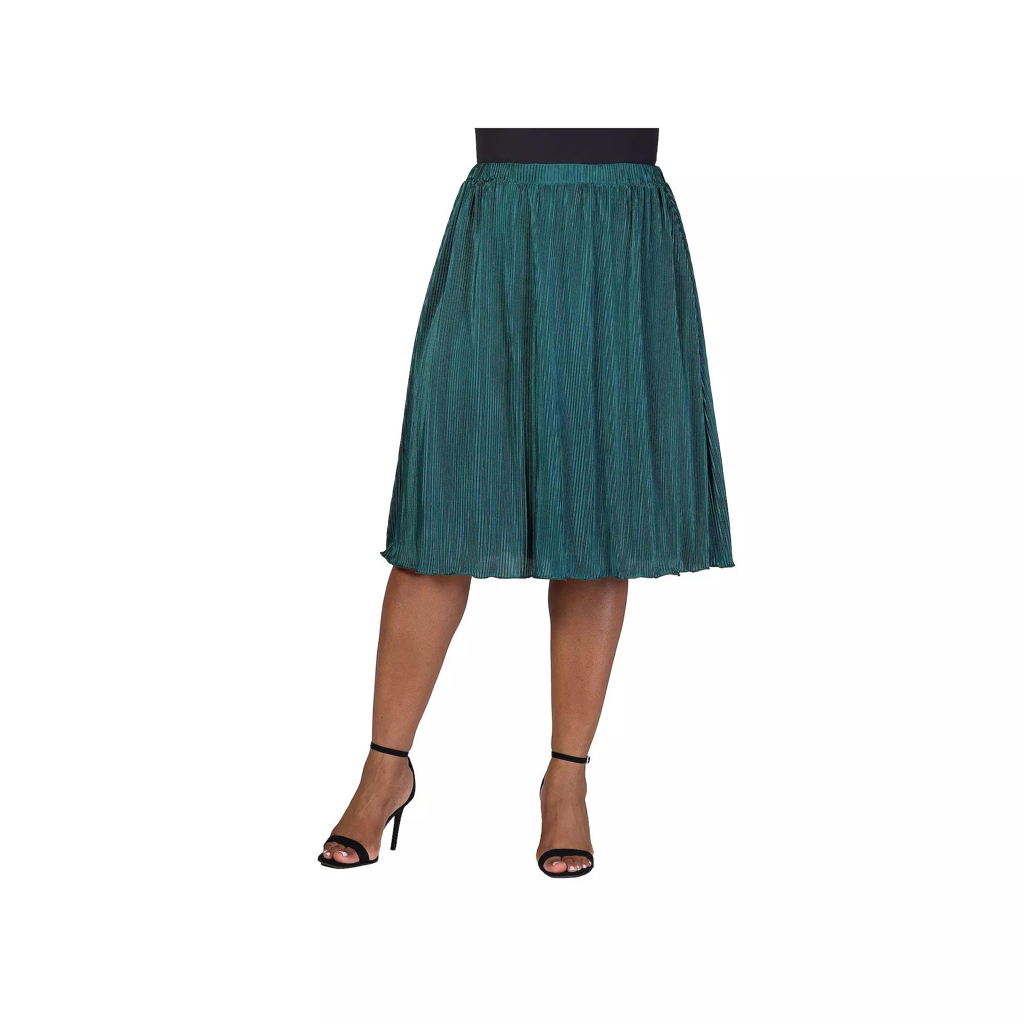 Plus Size 24Seven Comfort Apparel Elegant Accordion Pleated Elastic Waistband Party Midi Skirt, Women's, Size: 3XL, Red Product Image