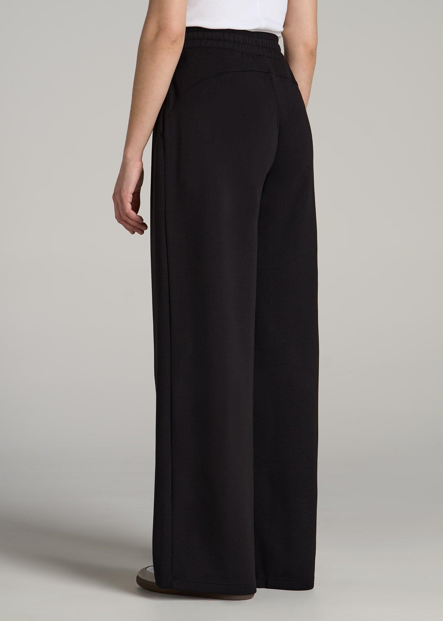 Pull-On Tie Waist Wide Leg Pants for Tall Women in Black Female Product Image