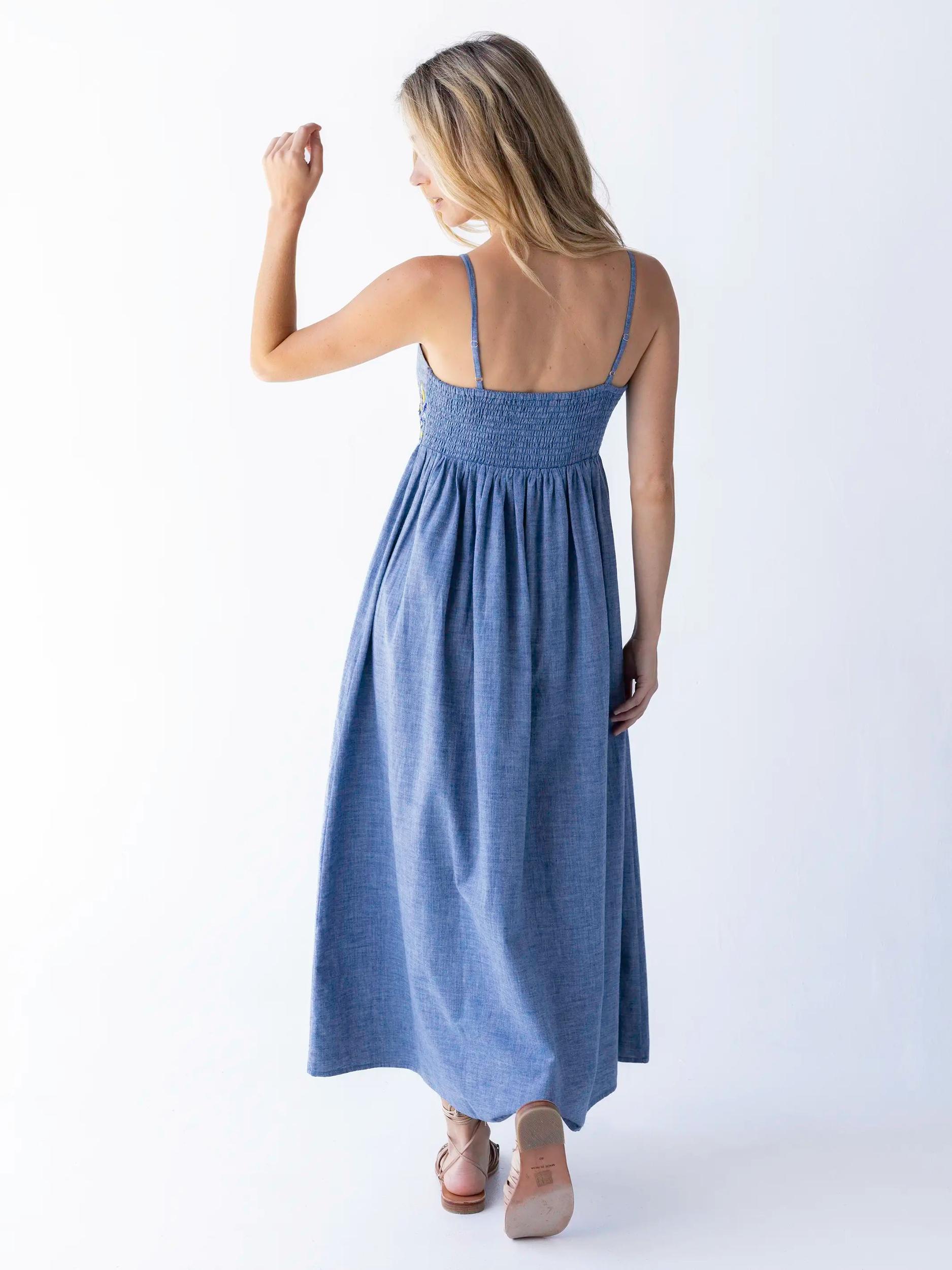 Bailey Embroidered Maxi Dress - Denim Floral Product Image