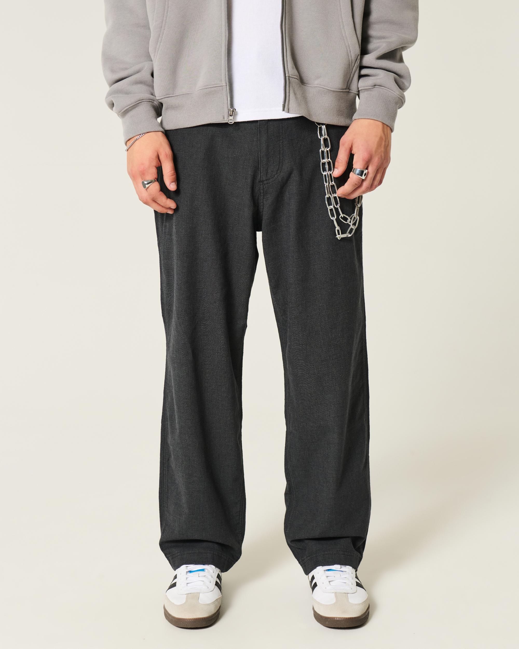 Linen-Blend Flex Waist Baggy Pants Product Image