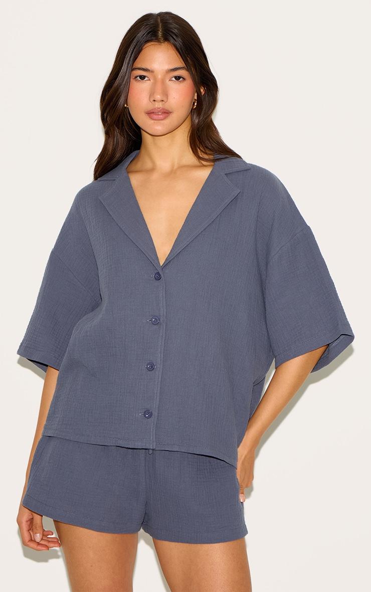 Charcoal Woven  Short Sleeve Shirt Product Image