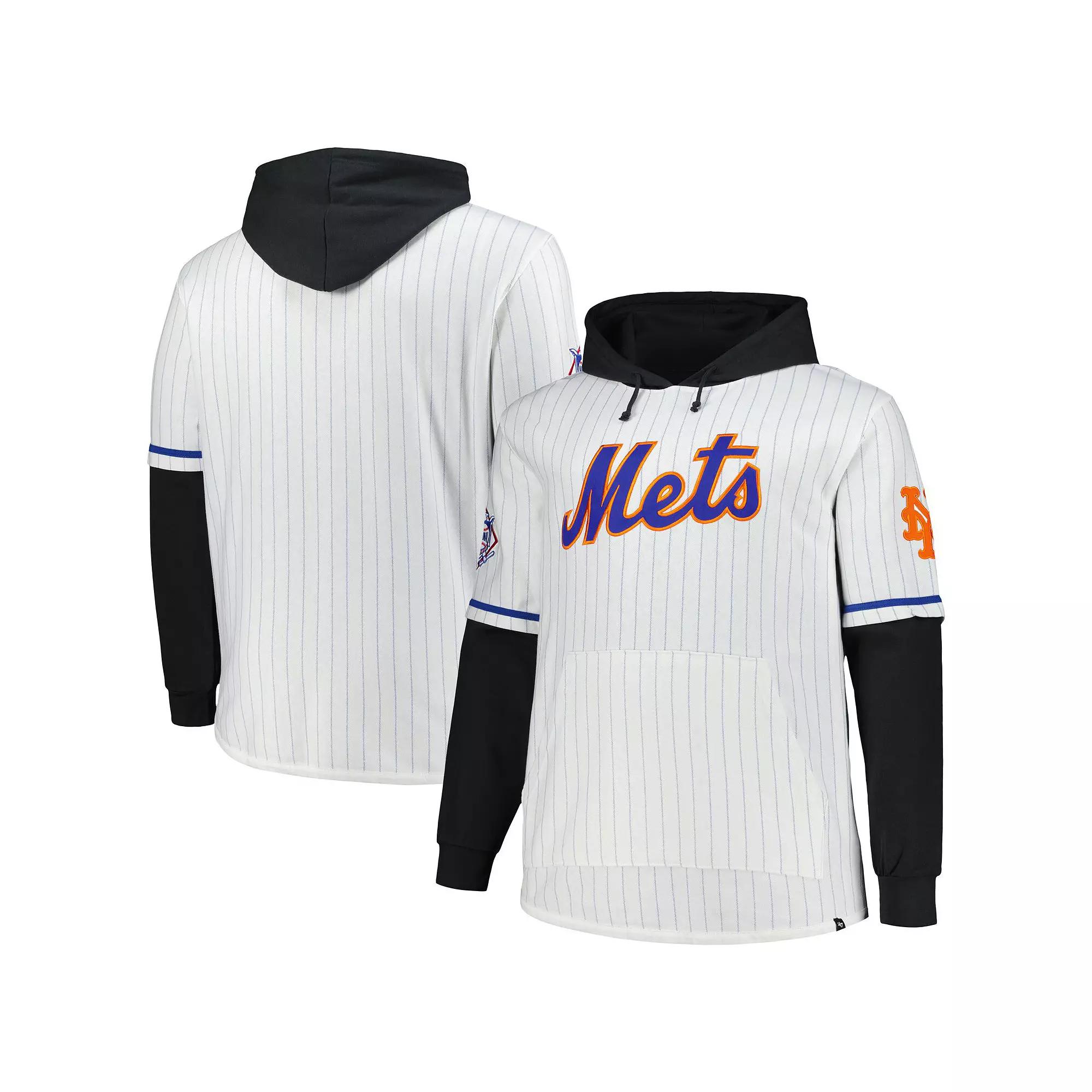 Men's '47 White New York Mets Big & Tall Pinstripe Double Header Collection Pullover Hoodie,  Product Image