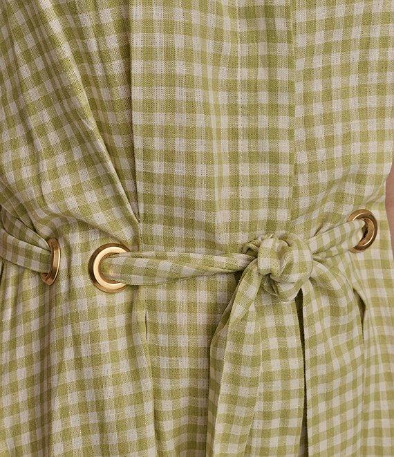 Donna Karan Short Sleeve Gingham Midi Shirt Dress Product Image