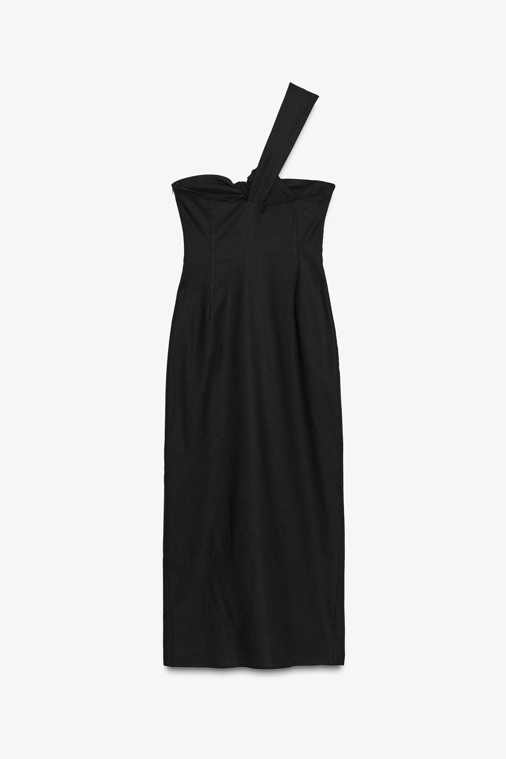 ASYMMETRIC CUT OUT LINEN MIDI DRESS Product Image