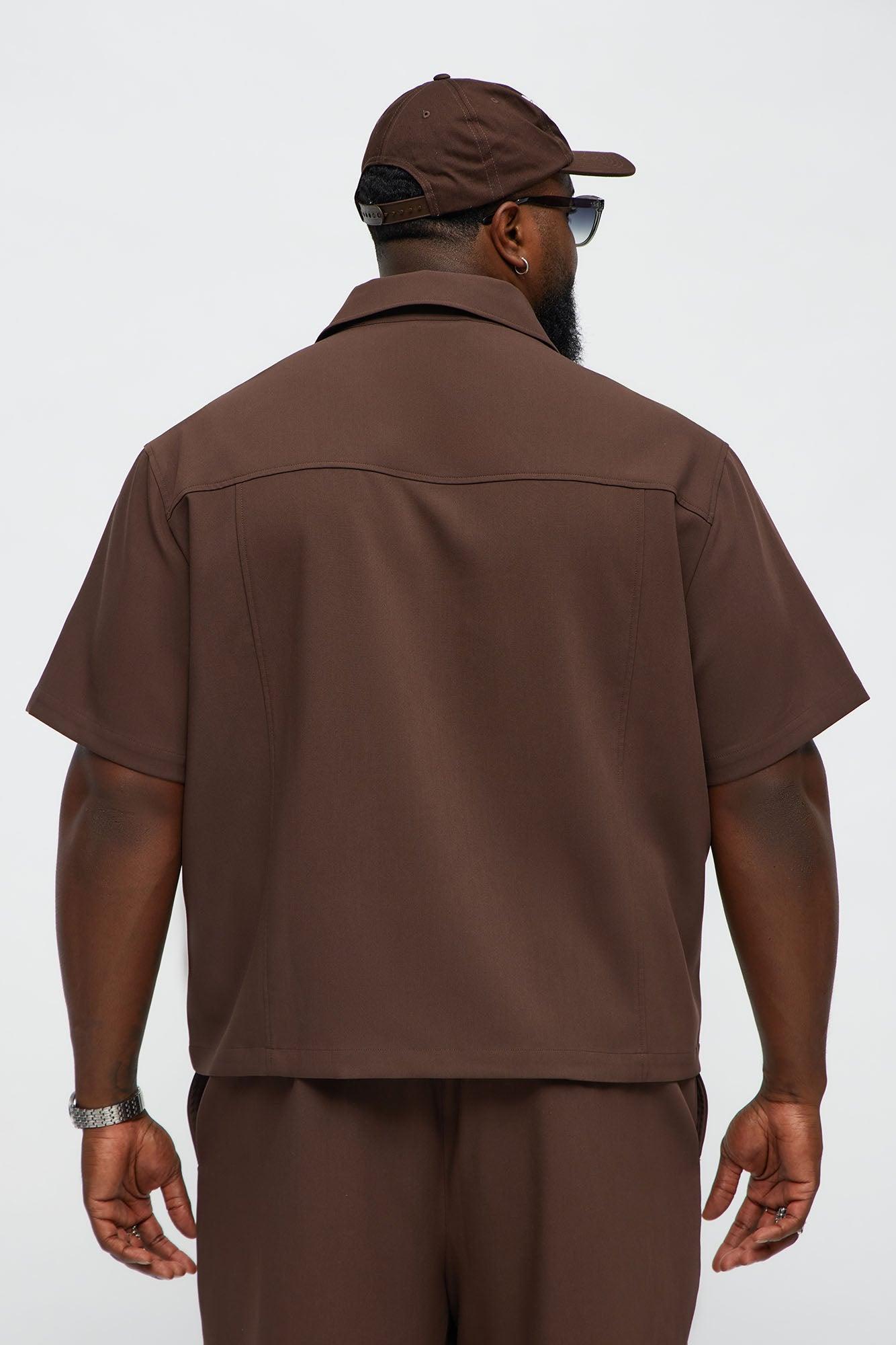 Cropped Ronan Weekender Button Up Shirt - Brown Male Product Image