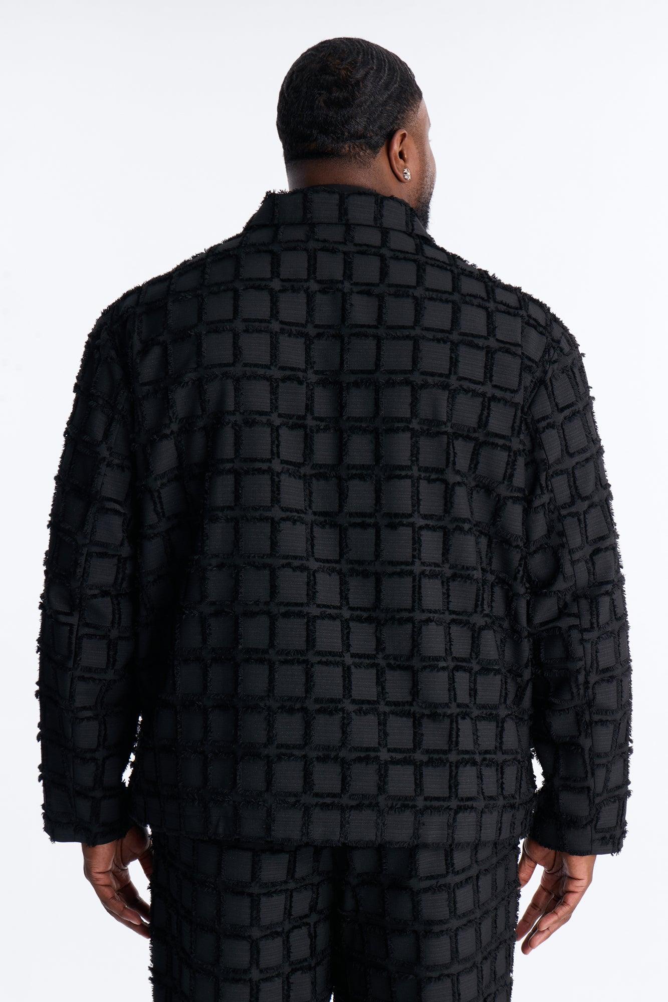 Quadrate Textured Zip Jacket - Black Male Product Image