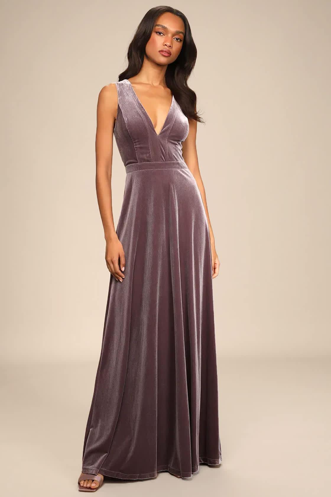 Beautiful Night Dusty Purple Velvet Sleeveless Maxi Dress Product Image