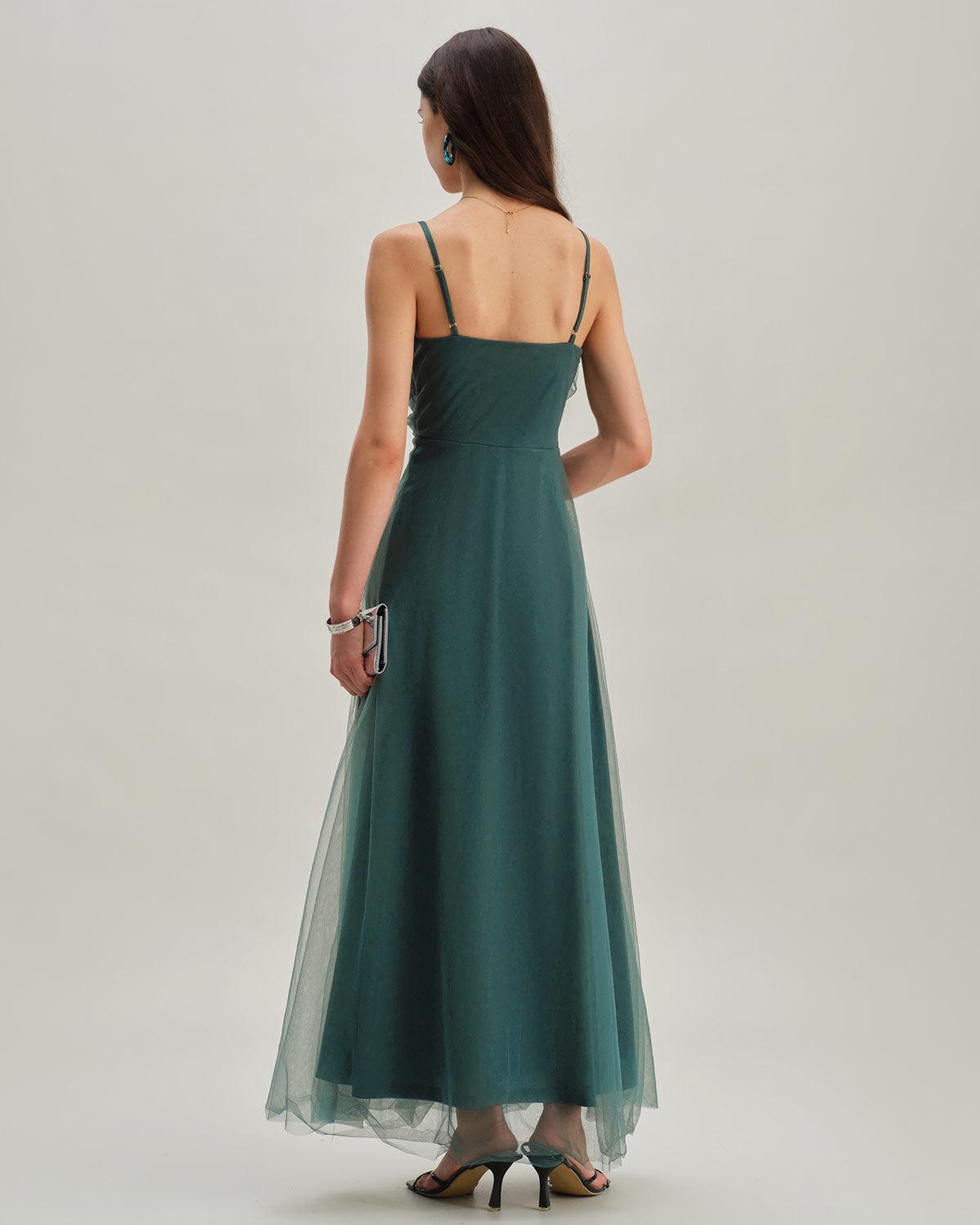 Green Mesh Wrap Slip Maxi Dress Product Image