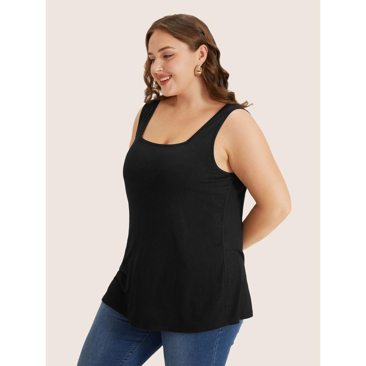 Plus Size Supersoft Essentials Plain Square Neck Skinny Tank Top Women Black Leisure Non Square Neck Casual Tank Tops Camis BloomChic 14-16/1X Product Image