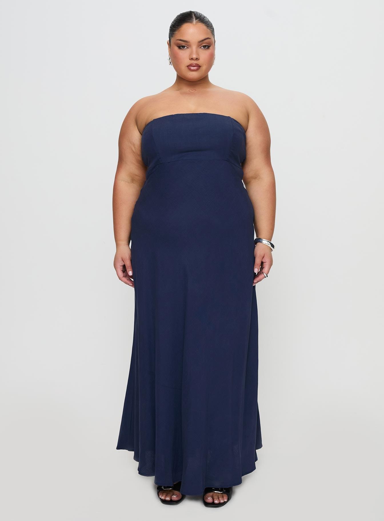 Yahir Strapless Maxi Dress Navy Curve Product Image