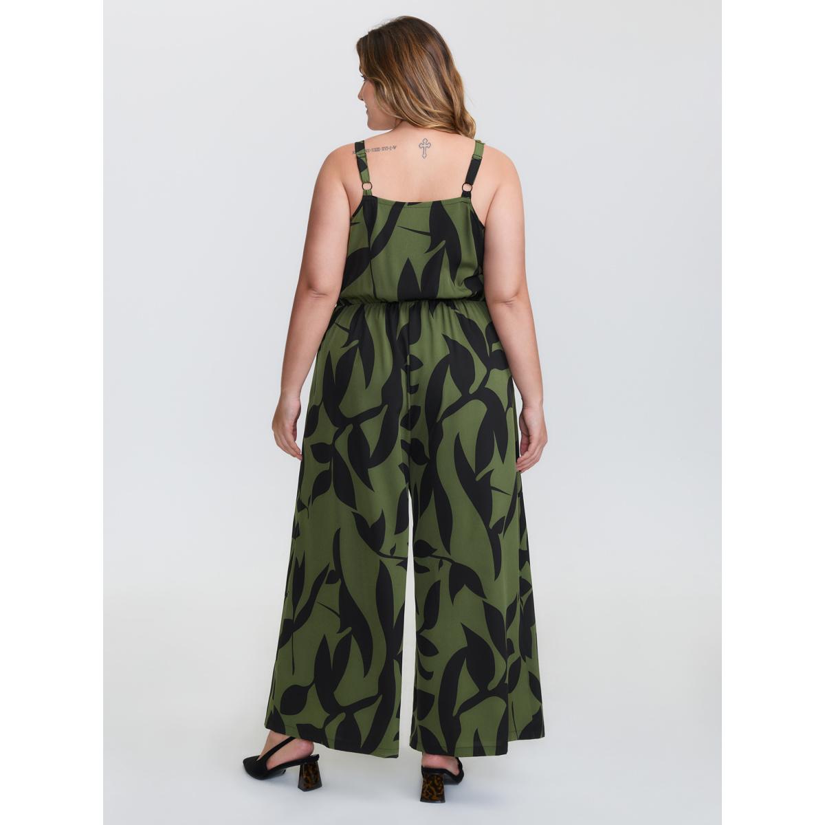 Plus Size ArmyGreen Silhouette Floral Print Sweetheart Jumpsuit Women Resort Sleeveless V-neck Vacation Loose Jumpsuits BloomChic 30/6X Product Image