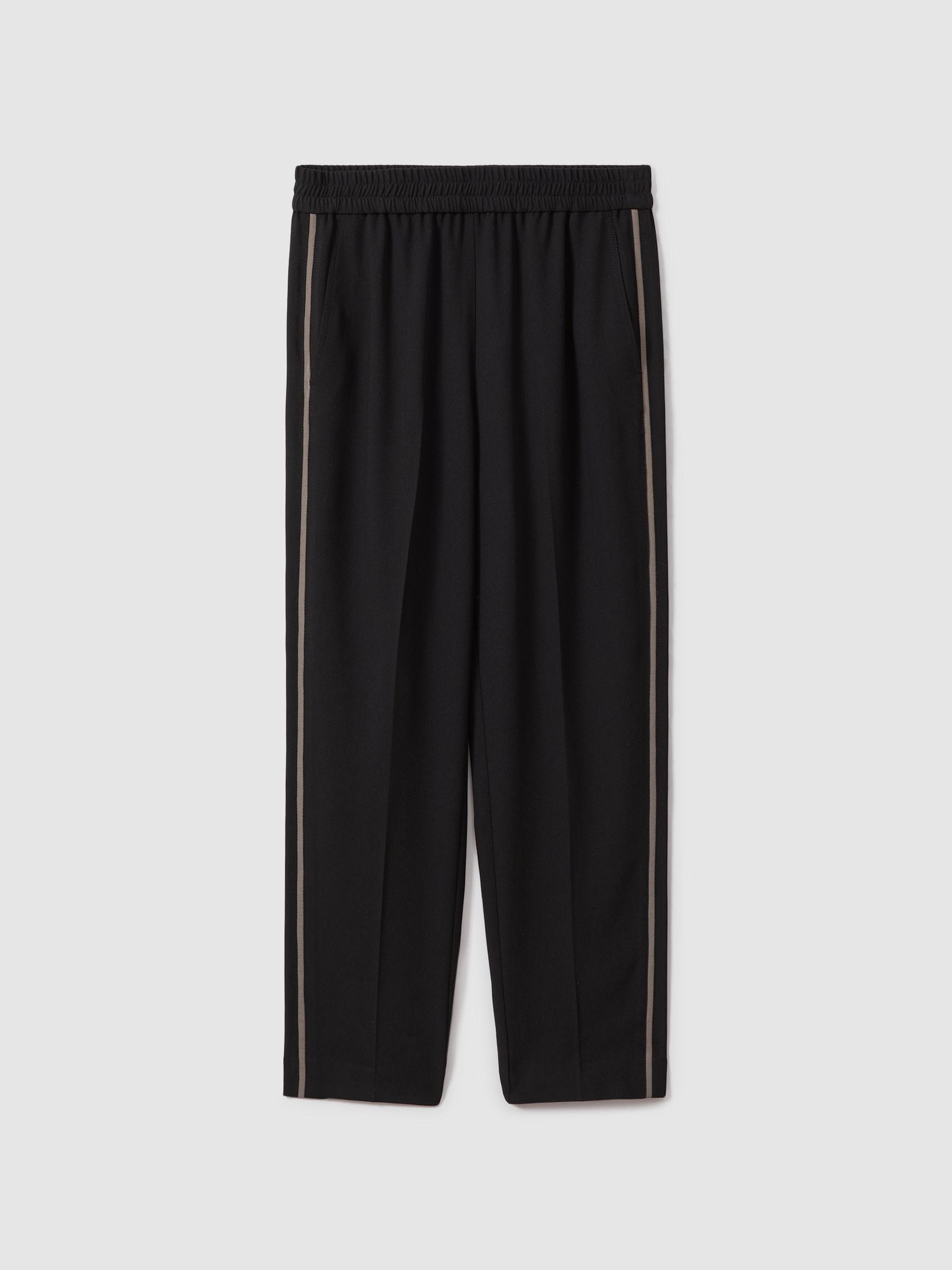 Elasticated Side Stripe Tapered Trousers in Black Product Image