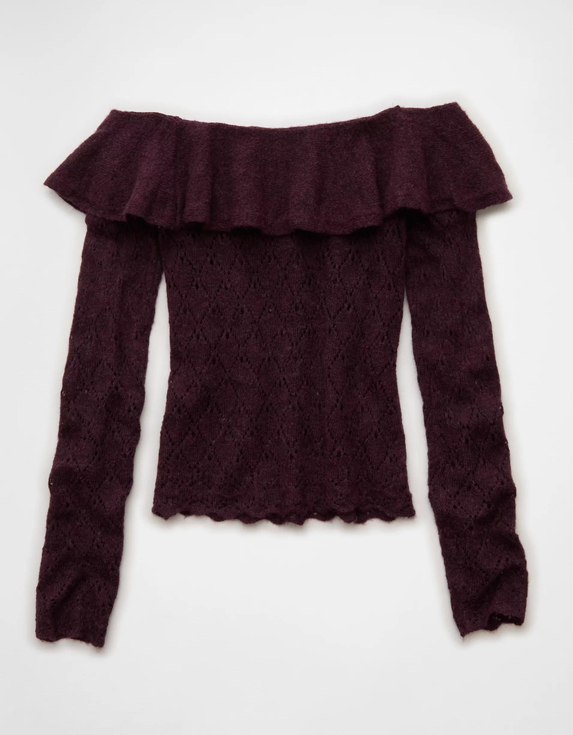 AE Ruffle Off-The-Shoulder Sweater  Product Image