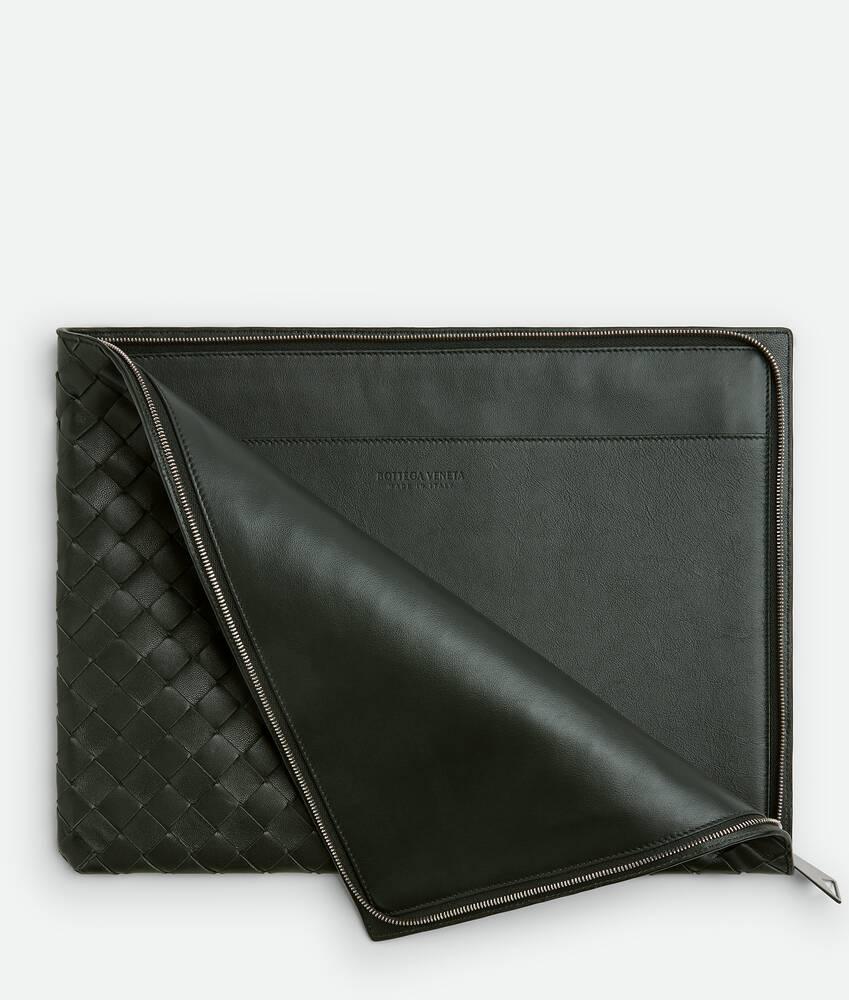 Men's Intrecciato Half Zip Pouch in Dark green Product Image