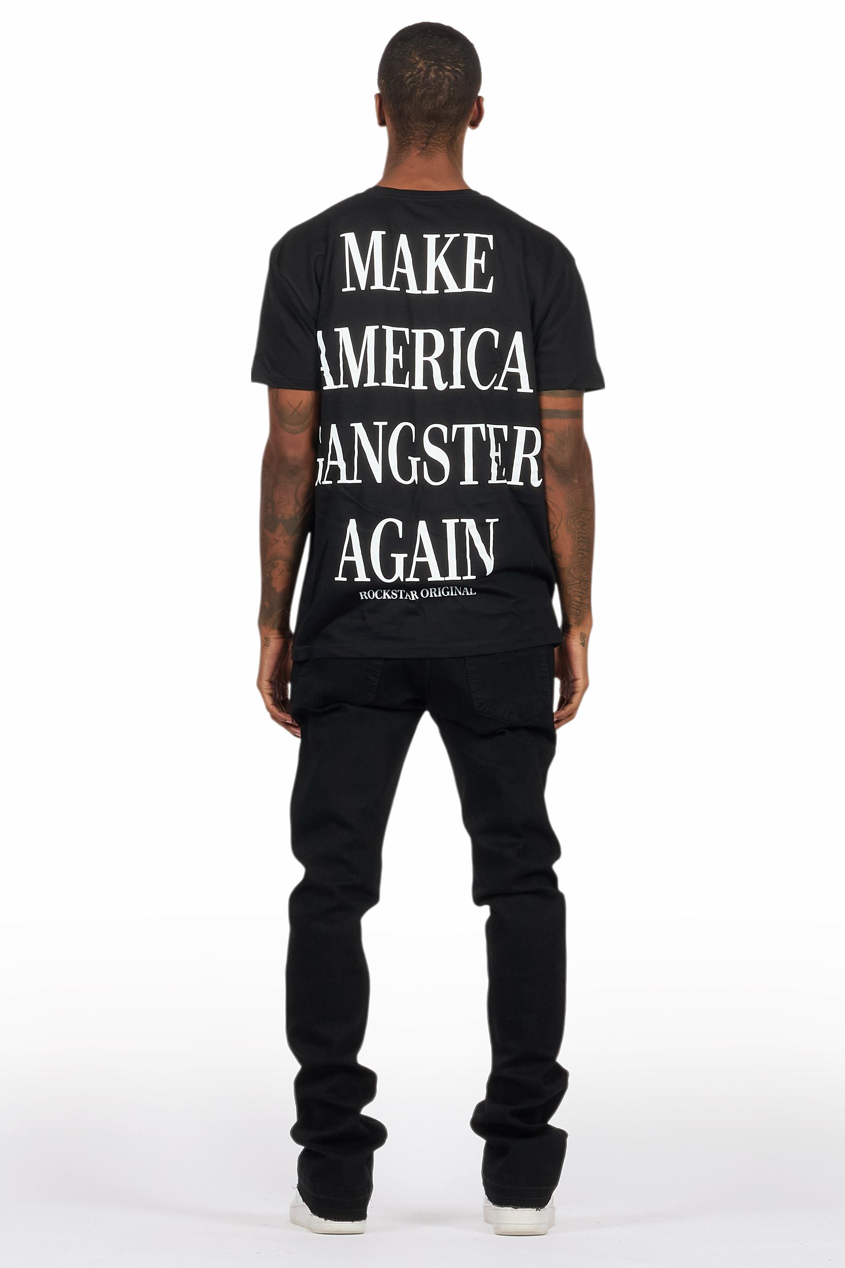 Drako Black/White Oversized Graphic T-Shirt/Dag Stacked Flare Jean Set Male Product Image