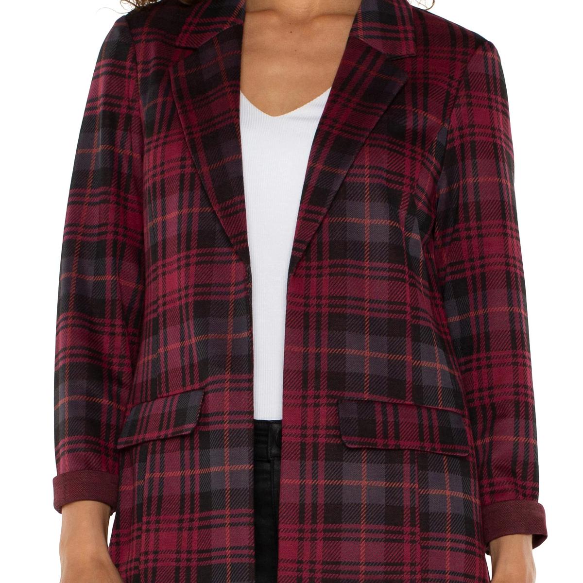 Boyfriend Blazer -  Blackberry tartan plaid Product Image
