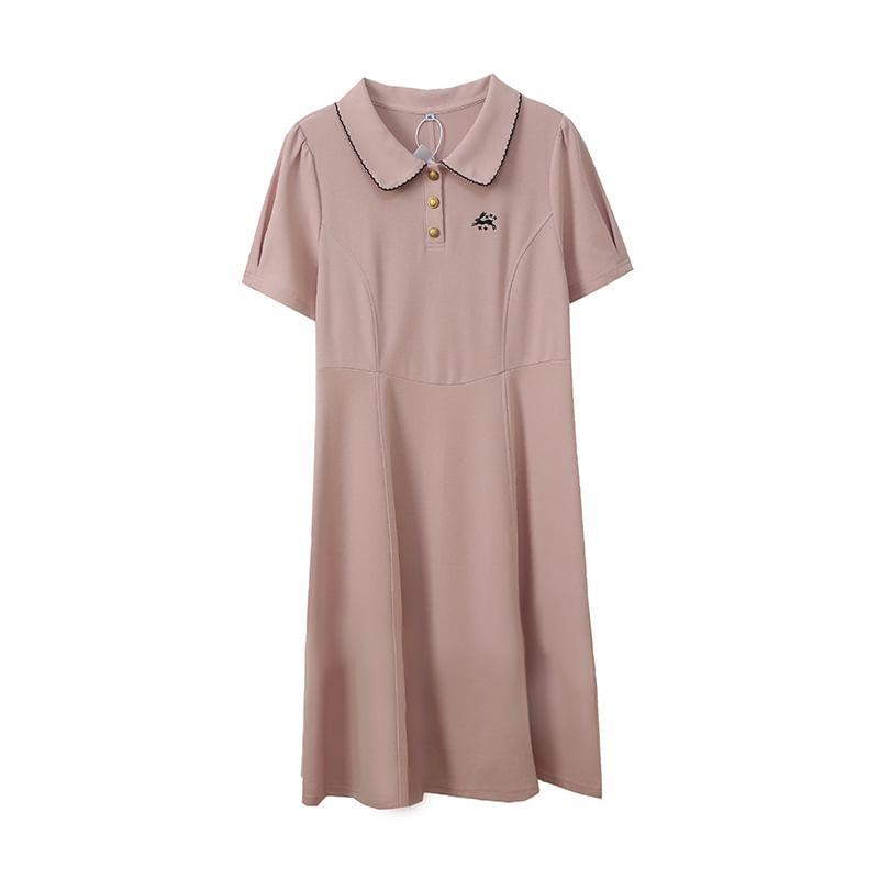Short-Sleeve Embroidered Contrast Trim Polo Shirt / Short-Sleeve Collar A-Line Dress (Various Designs) Product Image