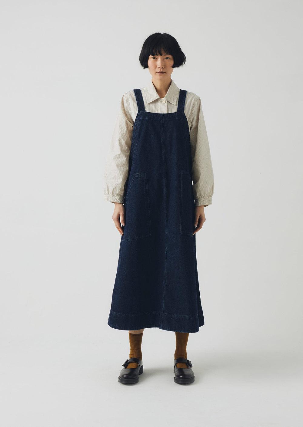 Patch Pocket Denim Dungaree Dress | Indigo Product Image