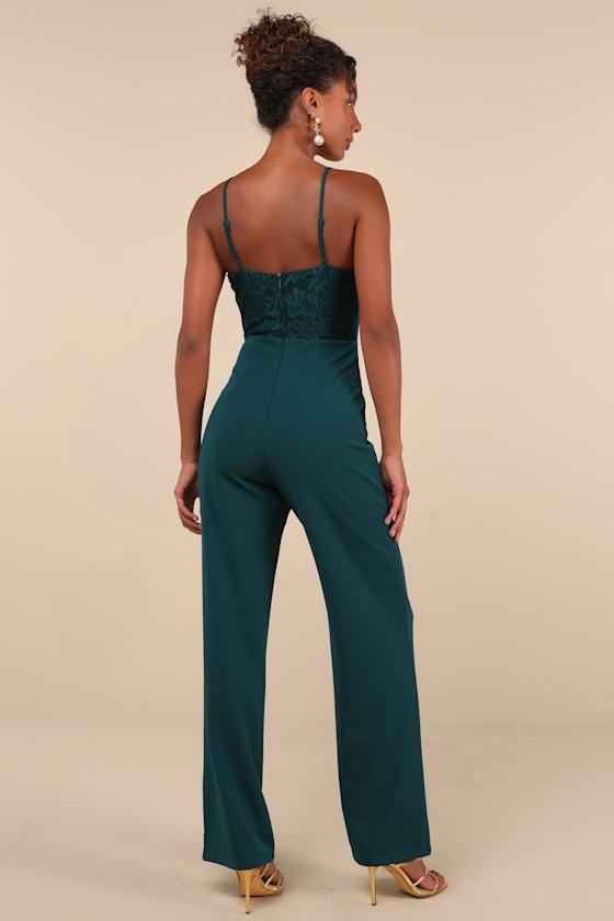 Eloquently Enticing Emerald Green Lace Bustier Jumpsuit Product Image