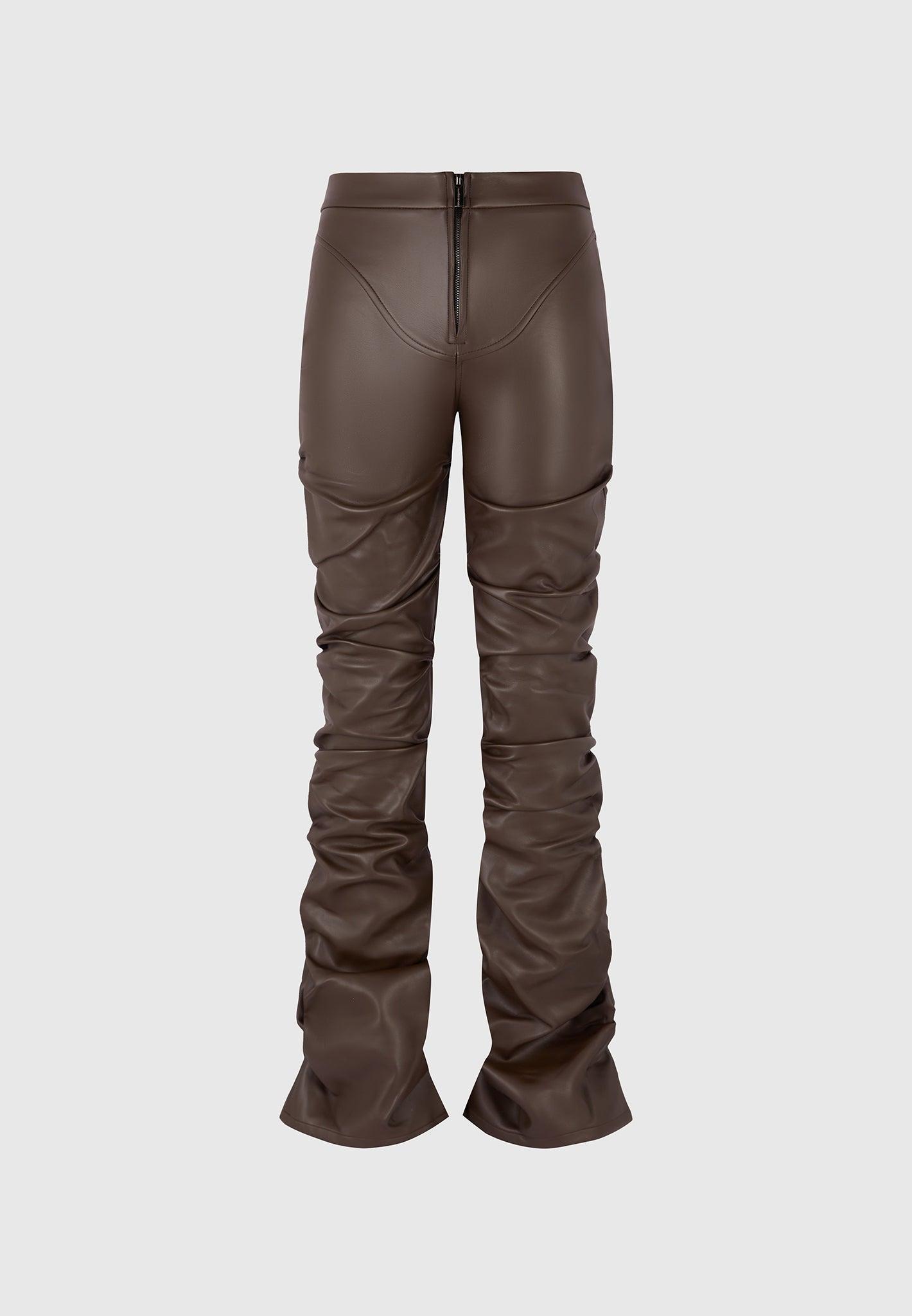 Caroline - Tacked Leather Flared Trousers - Brown Female Product Image