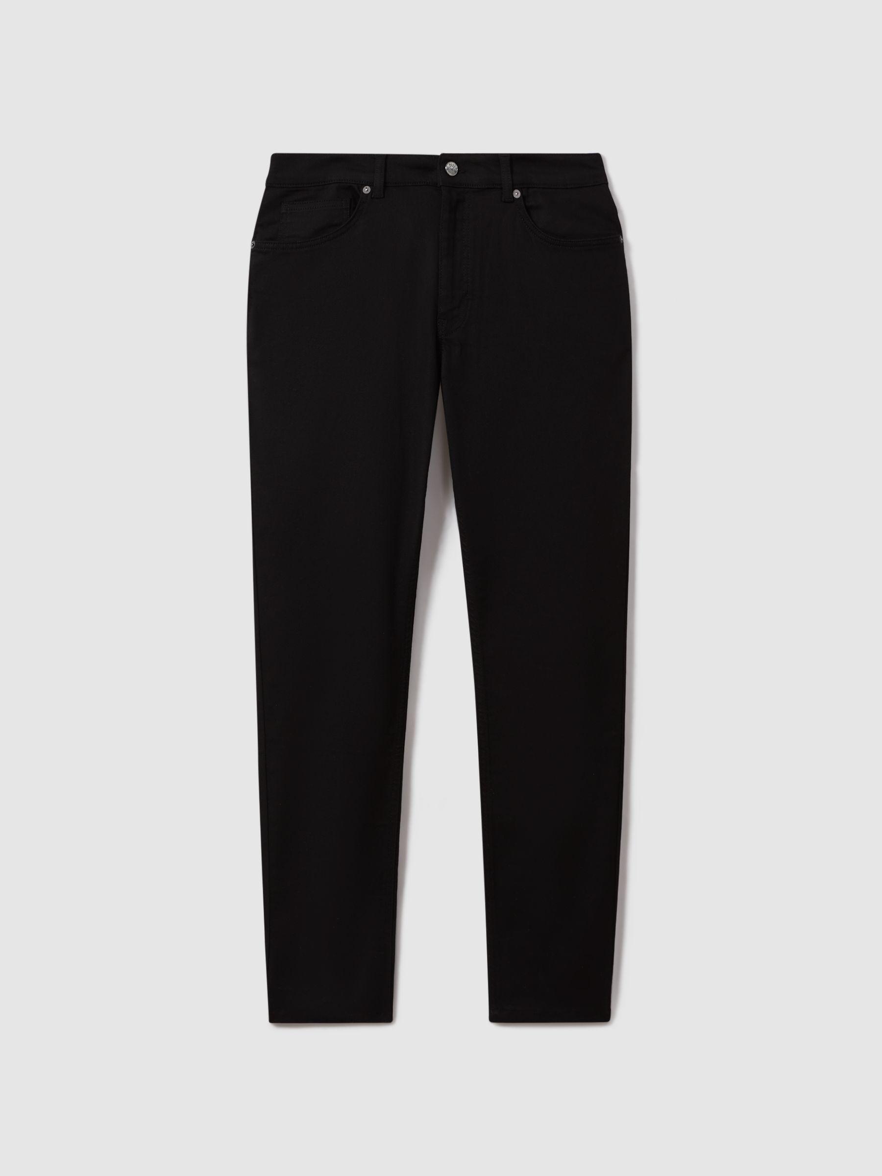 Tapered Slim Fit Jersey Jeans in Black Product Image