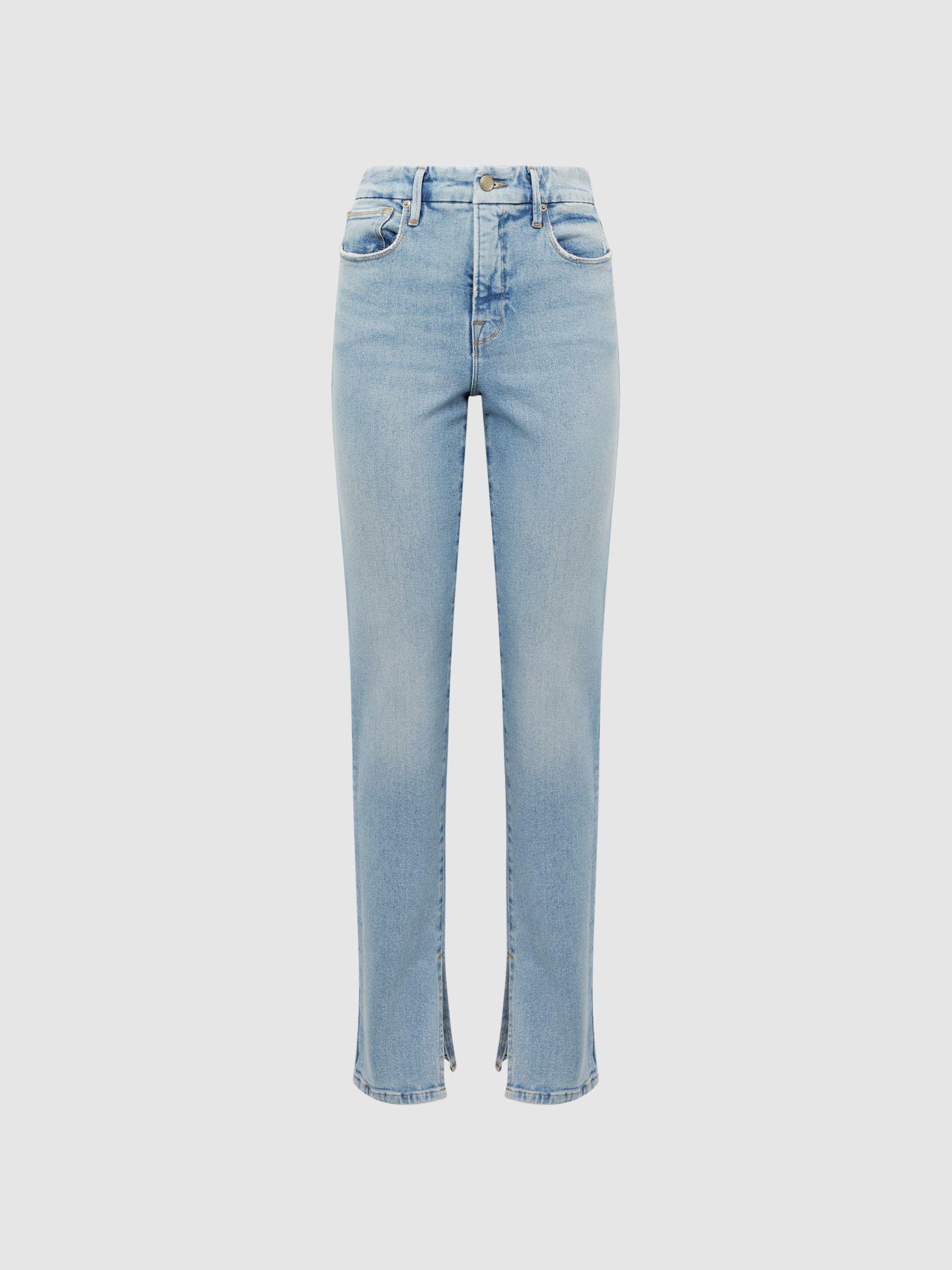 Good American High Rise Inseam Split Jeans in Mid Blue Product Image