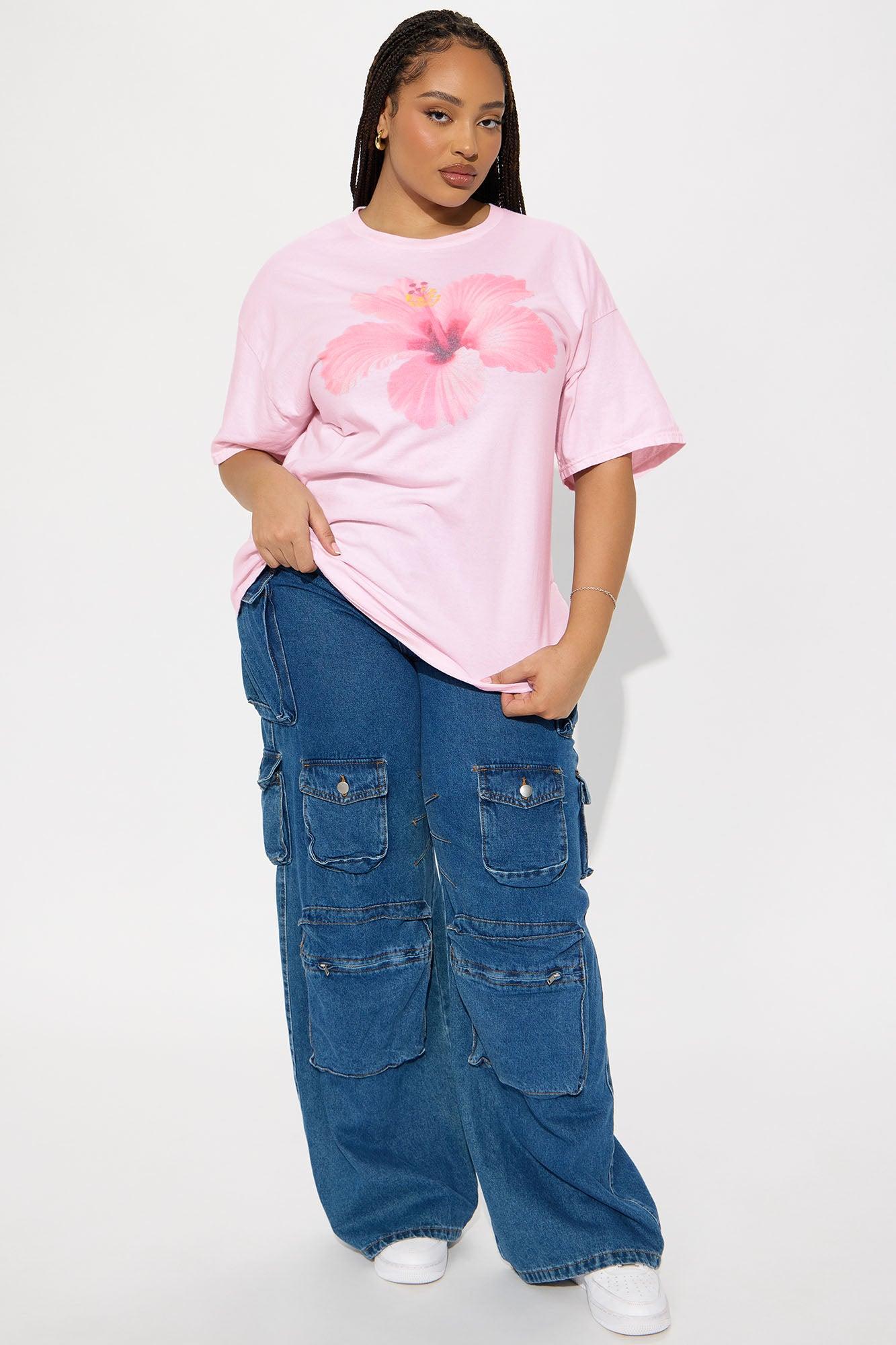 Hibiscus Bloom Washed Graphic Tee - Pink Female Product Image