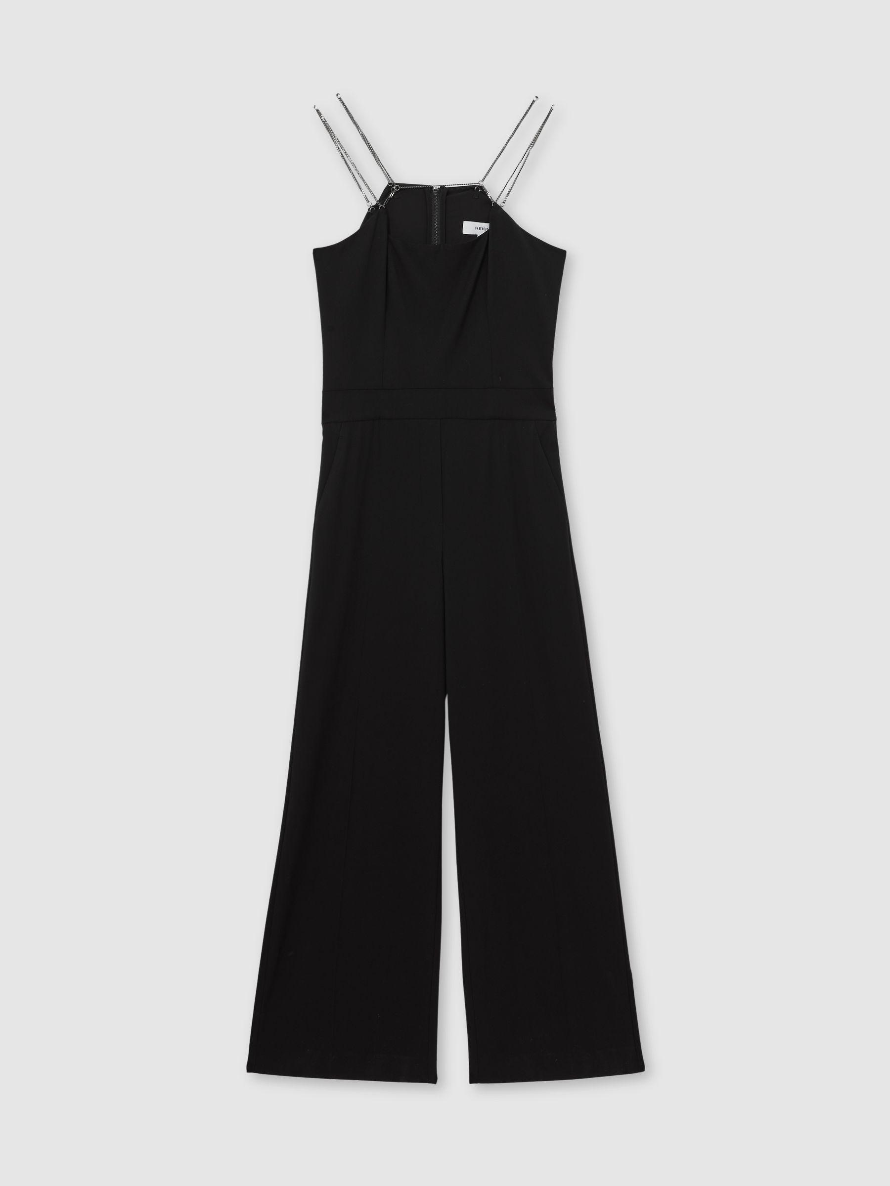Chain-Strap Wide-Leg Jumpsuit in Black Product Image