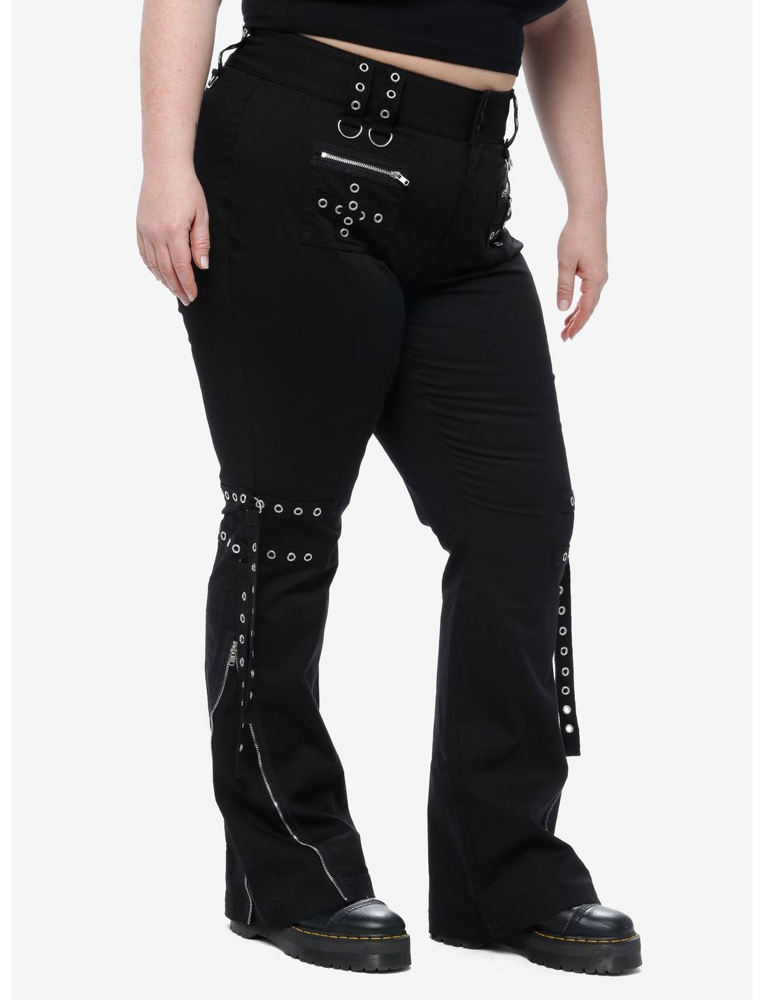 Black Grommet Strap Zipper Flare Pants Plus Size Product Image